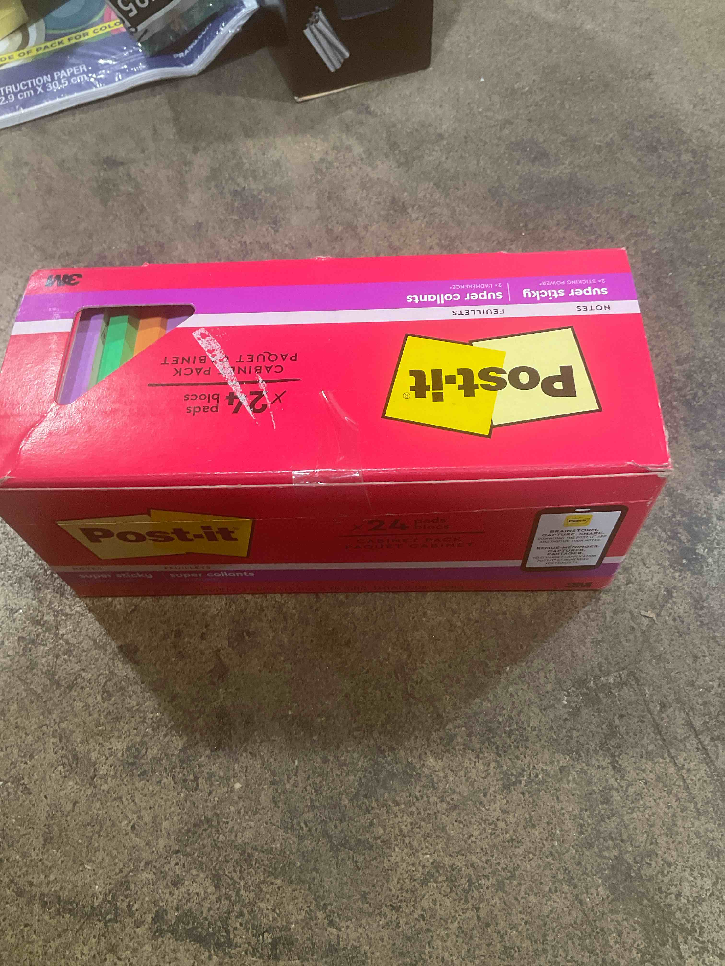 Condition photo showing New/Like New for Post-it Super Sticky Notes, 24 Sticky Note Pads, 3 x 3 in., School Supplies and Office Products, Ideal for Textbooks, Notebooks, Walls and Vertical Surfaces, Playful Primaries Collection