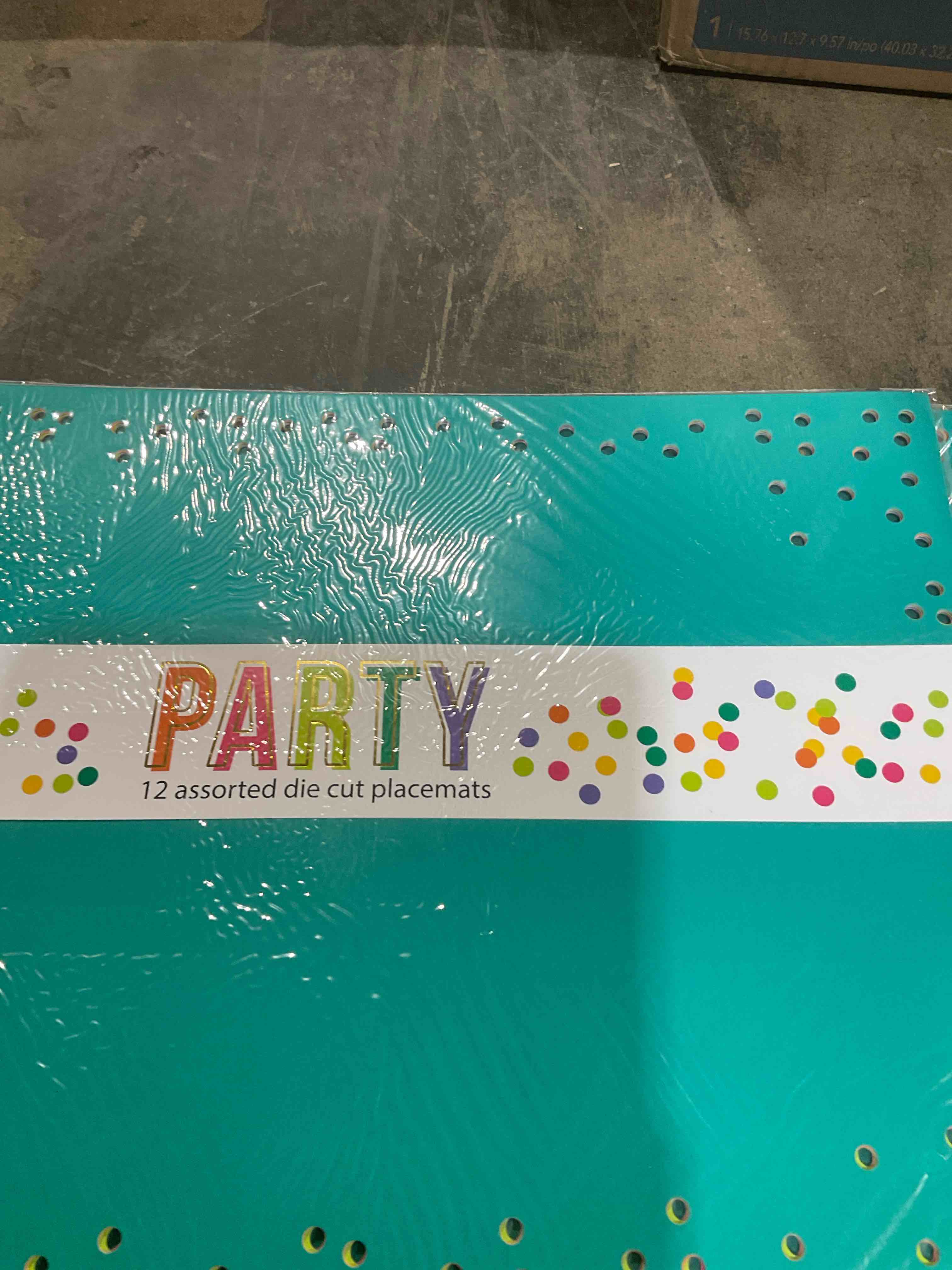 Condition photo showing New/Like New for 12 assorted die cut party placemats per bundle, 5 count