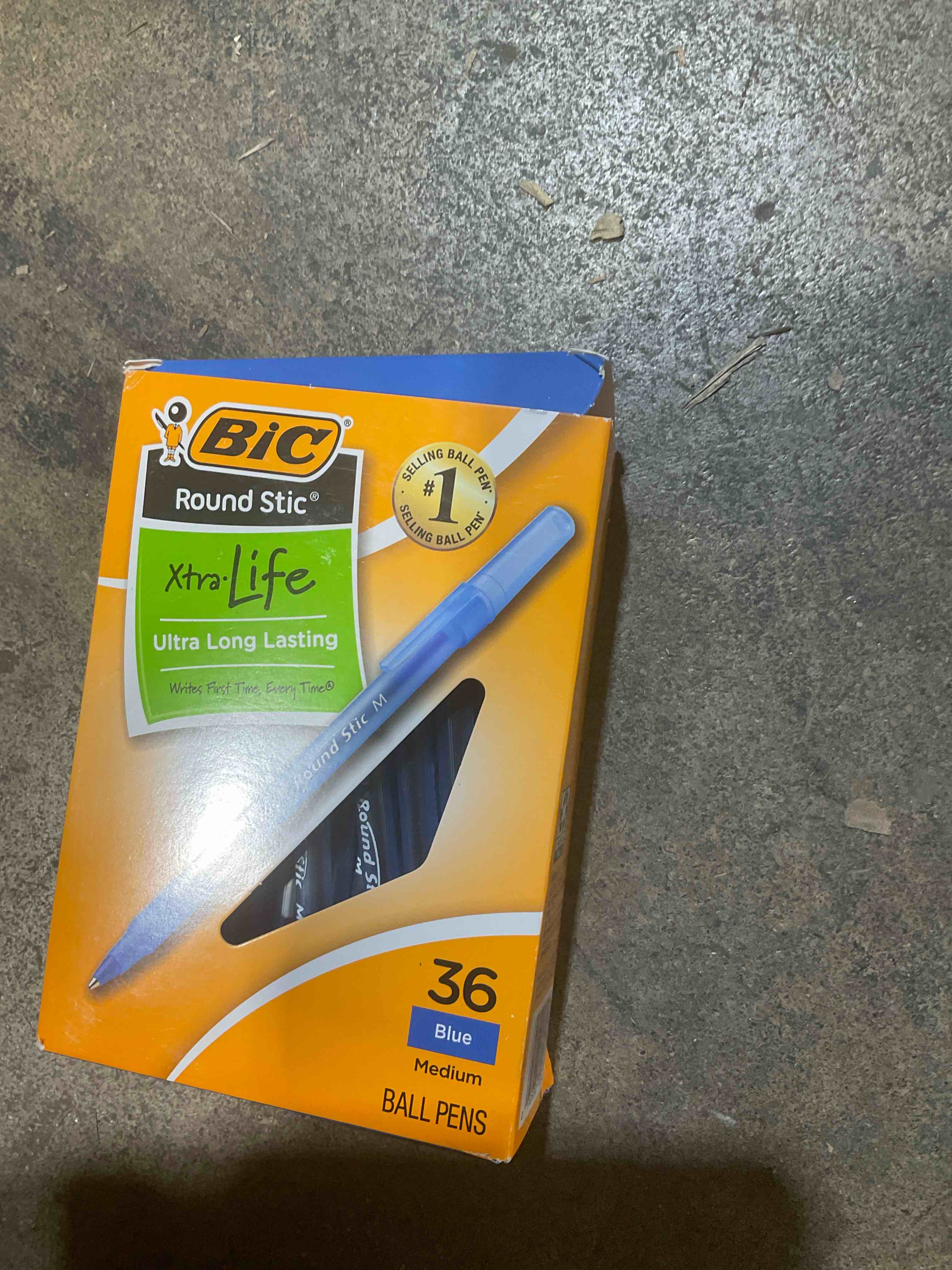 bic round stic xtra life blue ballpoint pens, medium point (1.0mm), 36-count pack of bulk pens, flexible round barrel for writing comfort, no. 1 selling ballpoint pens