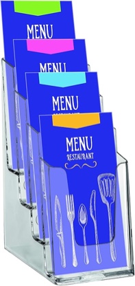 EUROPEL 4-Tier Leaflet & Brochure Holder For 1/3 A4 Size Literature Clear Acrylic Construction Booklet, Flyer & Menu Display & Dispenser for Office, Restaurants &