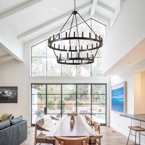 48inch Farmhouse Industrial Round Black Large Wagon Wheel Chandelier - 48 inch