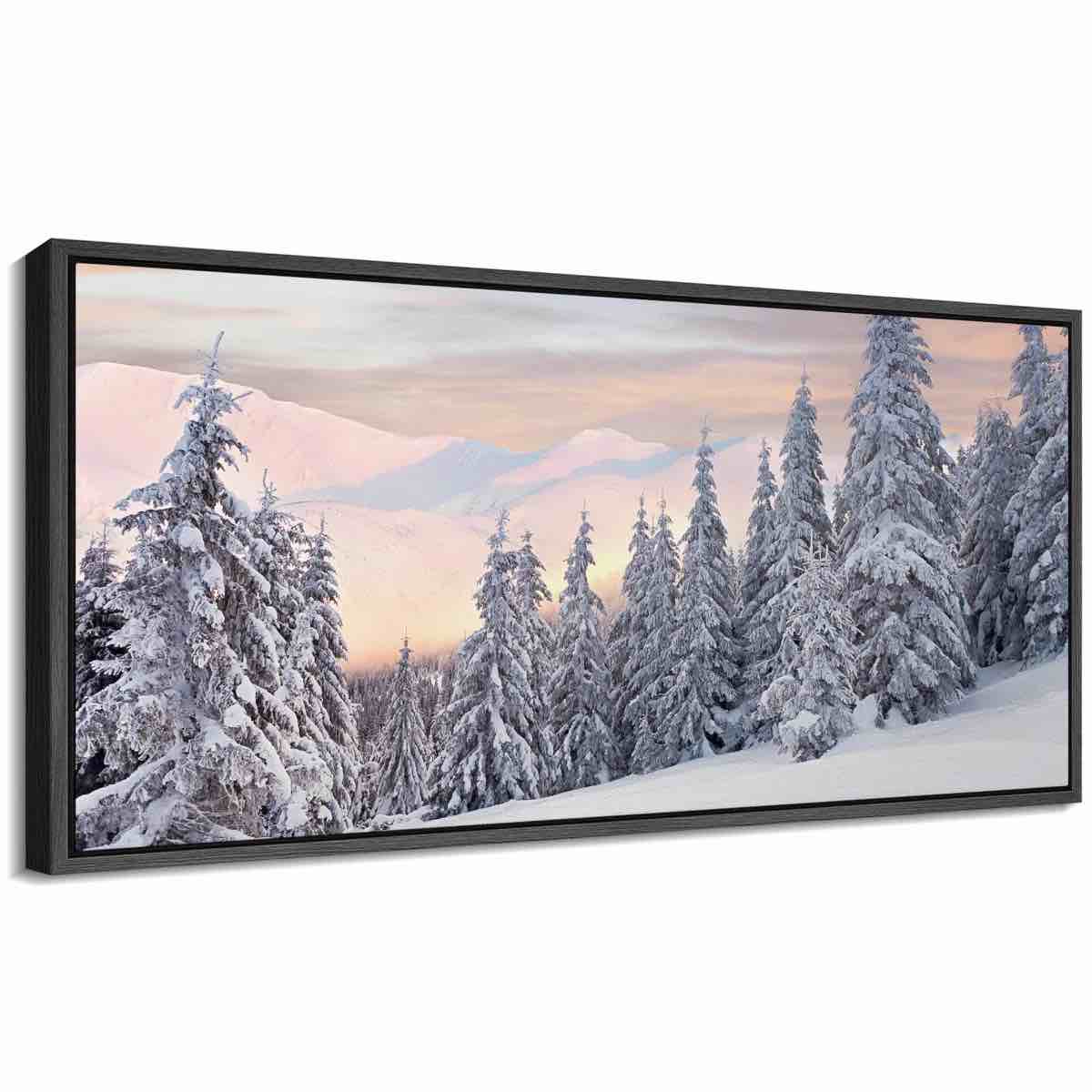 Winter Snow Covered Pine Tree Forest Landscape Decor Extra Large Framed Canvas Print Wall Art