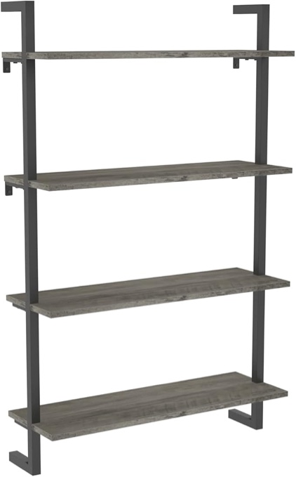 4-shelf bookshelf wall mount bookcase (l29.5 oyster grey)