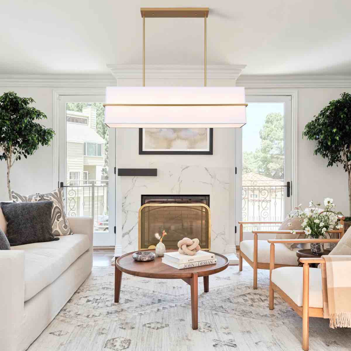 ajanee 5 light linear square/rectangle chandelier with white fabric hardback shade - 11.02'' h x 39.37' w