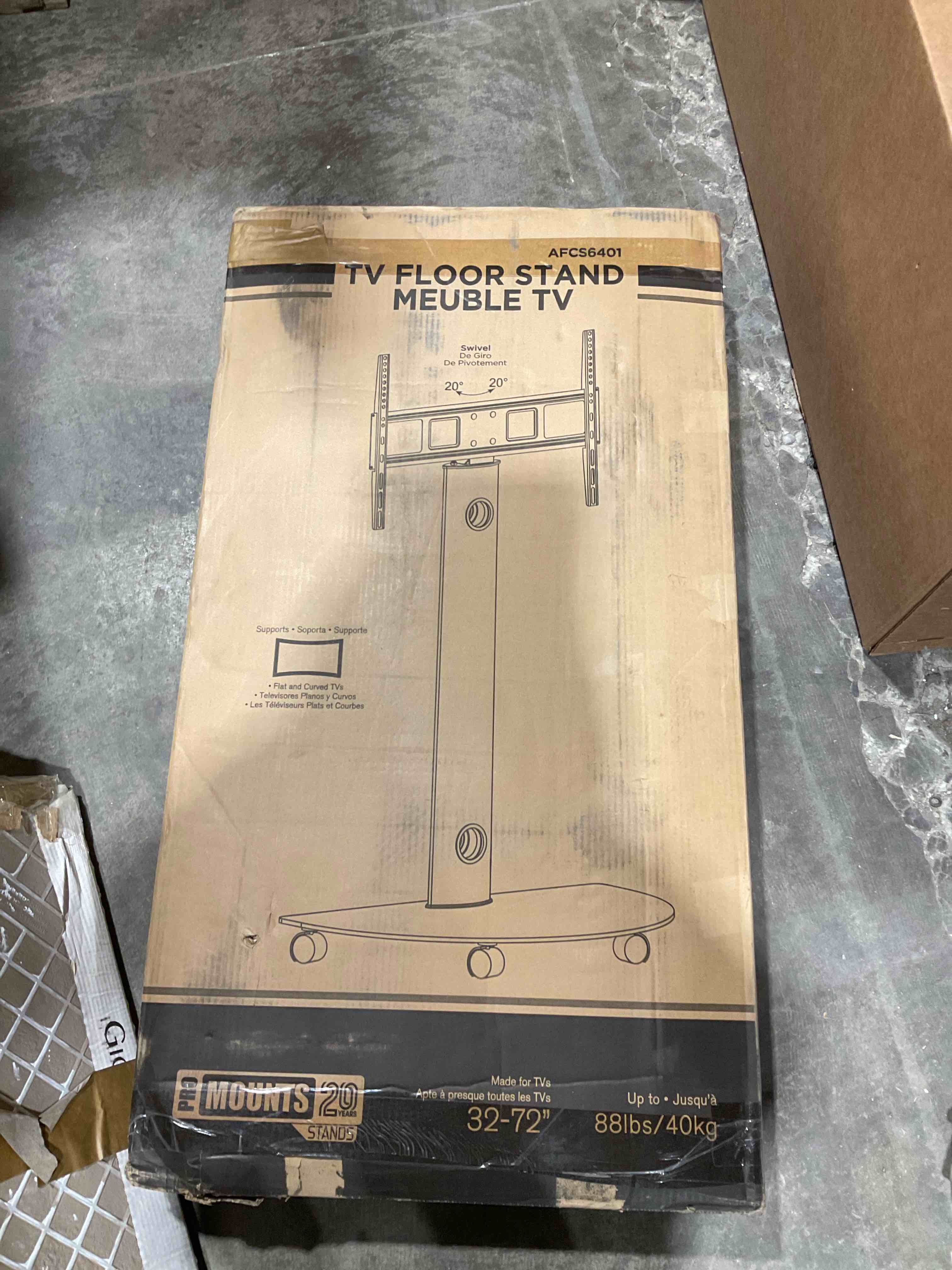 Condition photo showing Good Condition for promounts premium mobile tv stand for 32" to 72" lcd led flat/curved panel tvs, ± 20° swivel tv cart holds up to 88lbs, portable tv stand with max vesa 600x400mm, tv rolling stand for office/home