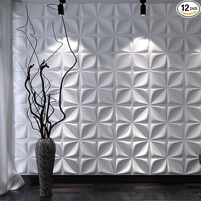 Art3d Panel de pared 3D blanco PVC, diseño de flor cubre hasta 3 metros cuadrados, para decoración de paredes interiores en sala de estar, dormitorio, vestíbulo, oficina, centro comercial
