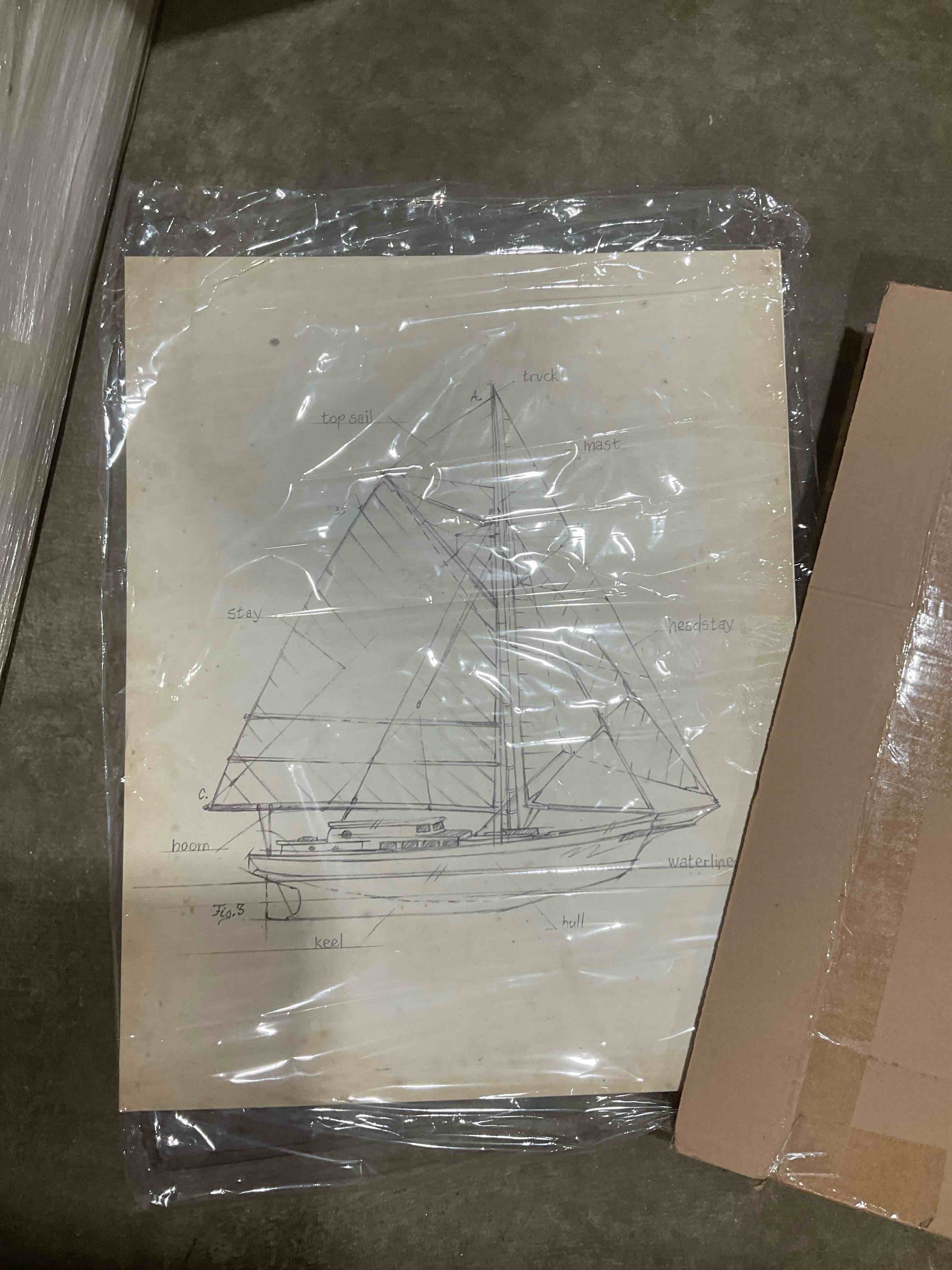 Condition photo showing New/Like New for trademark fine art sailboat blueprint iv by ethan harper, 18x24