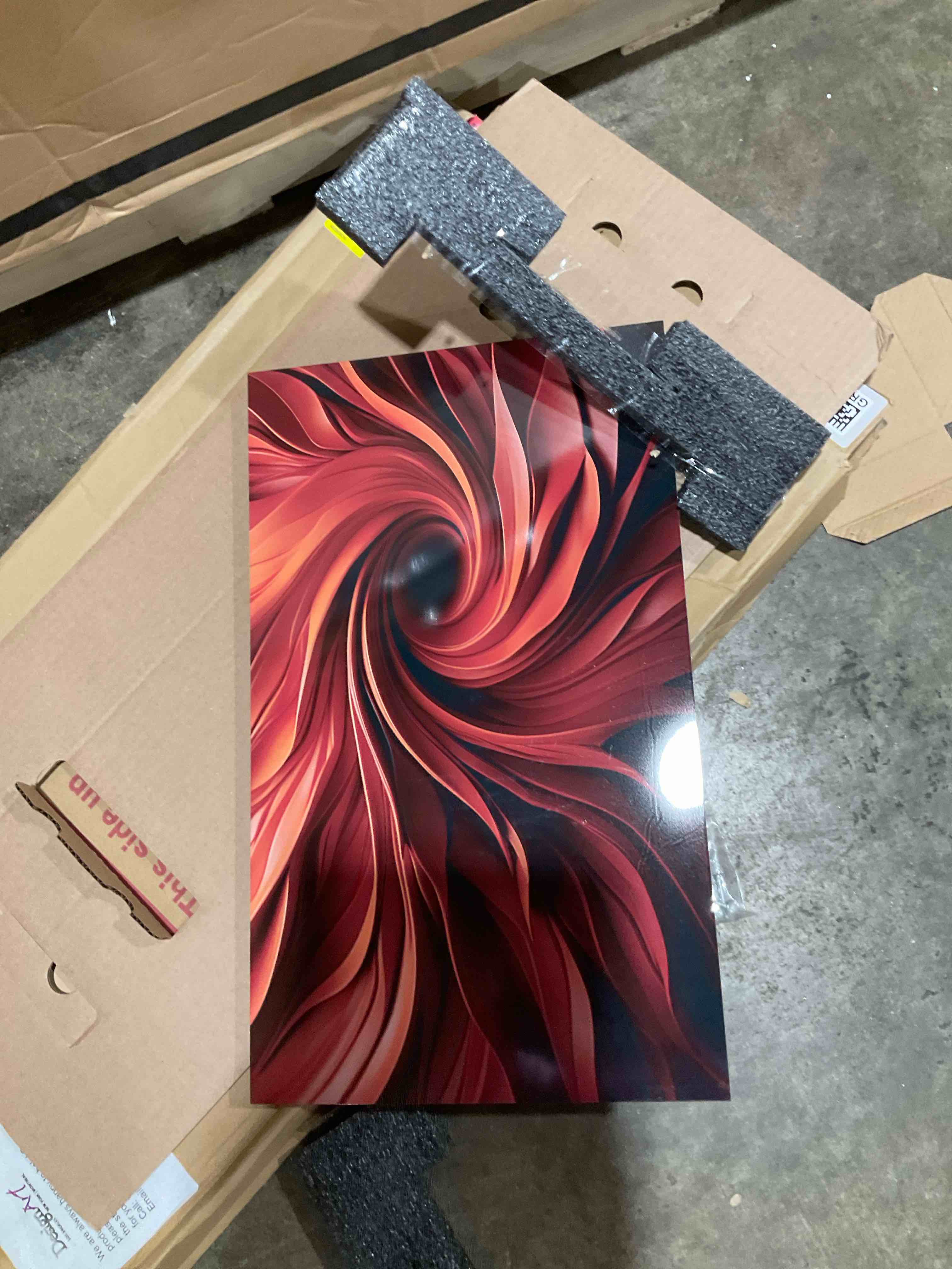 Condition photo showing New/Like New for designq dreamscape red abstract spiral iv abstract spirals metal wall art, red metal wall decor, modern metal art decor for entryway - 20x12 inch