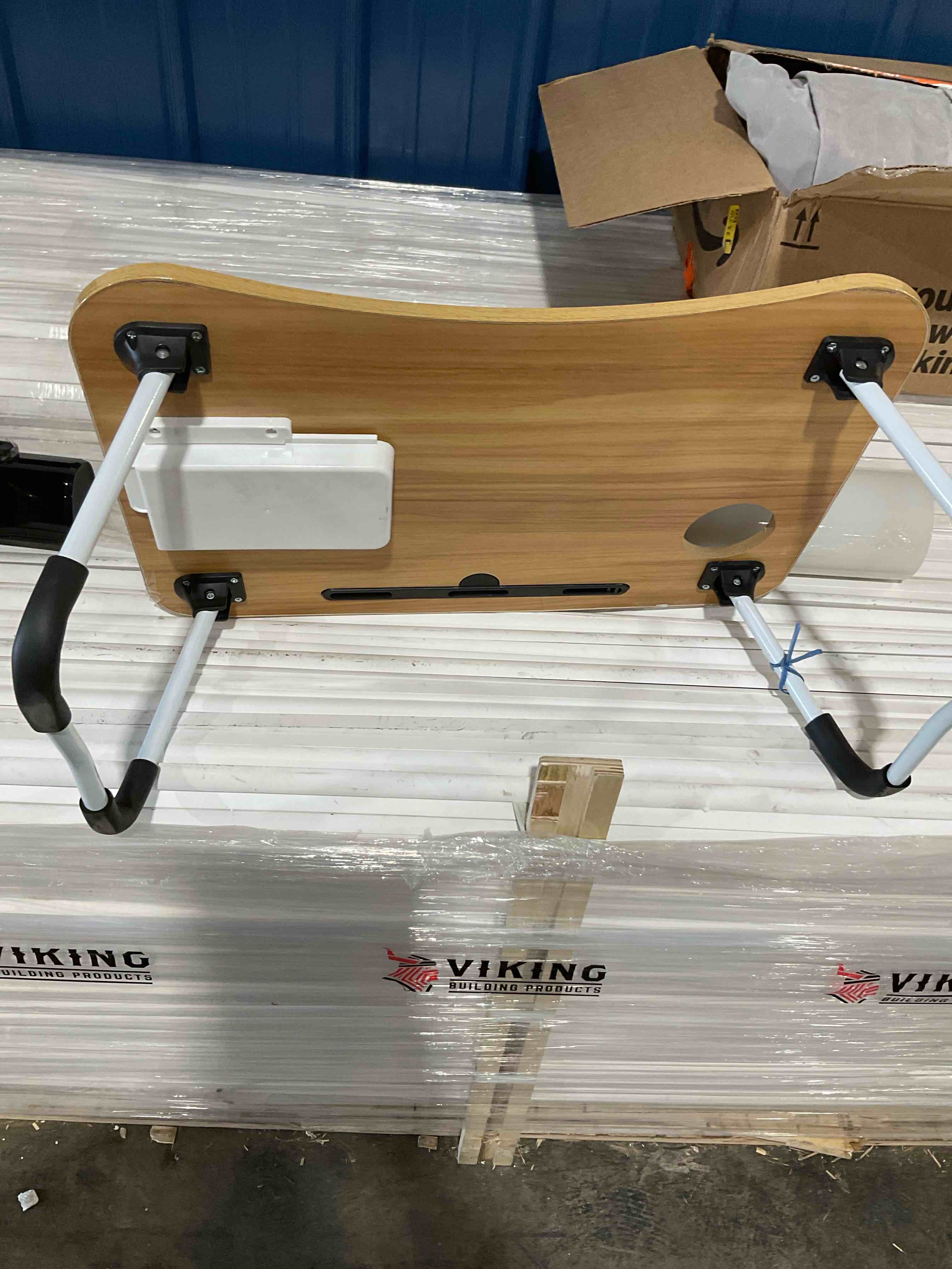 Condition photo showing As Is for lap desk bed trays for eating and laptops breakfast in bed tray for sofa/couch/study/reading/writing with cup holder/drawer on low sitting floor large portable foldable (walnut beige)