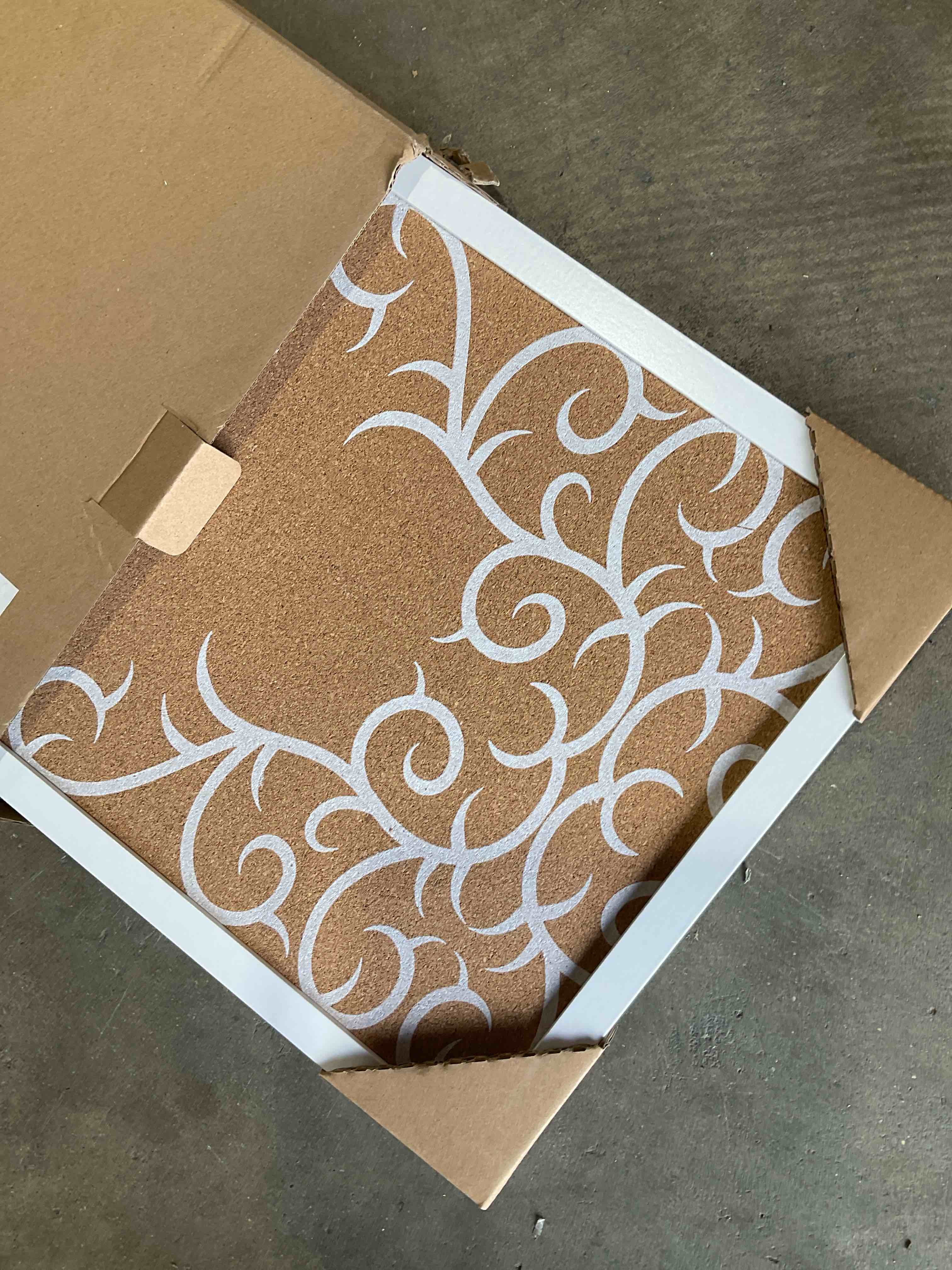 Condition photo showing New/Like New for gasaré, extra thick cork, board for walls, bulletin board, pin board, decorative, solid frame, install horizontal or vertical, for home and office, push pins included, 23 x 12 inches, white