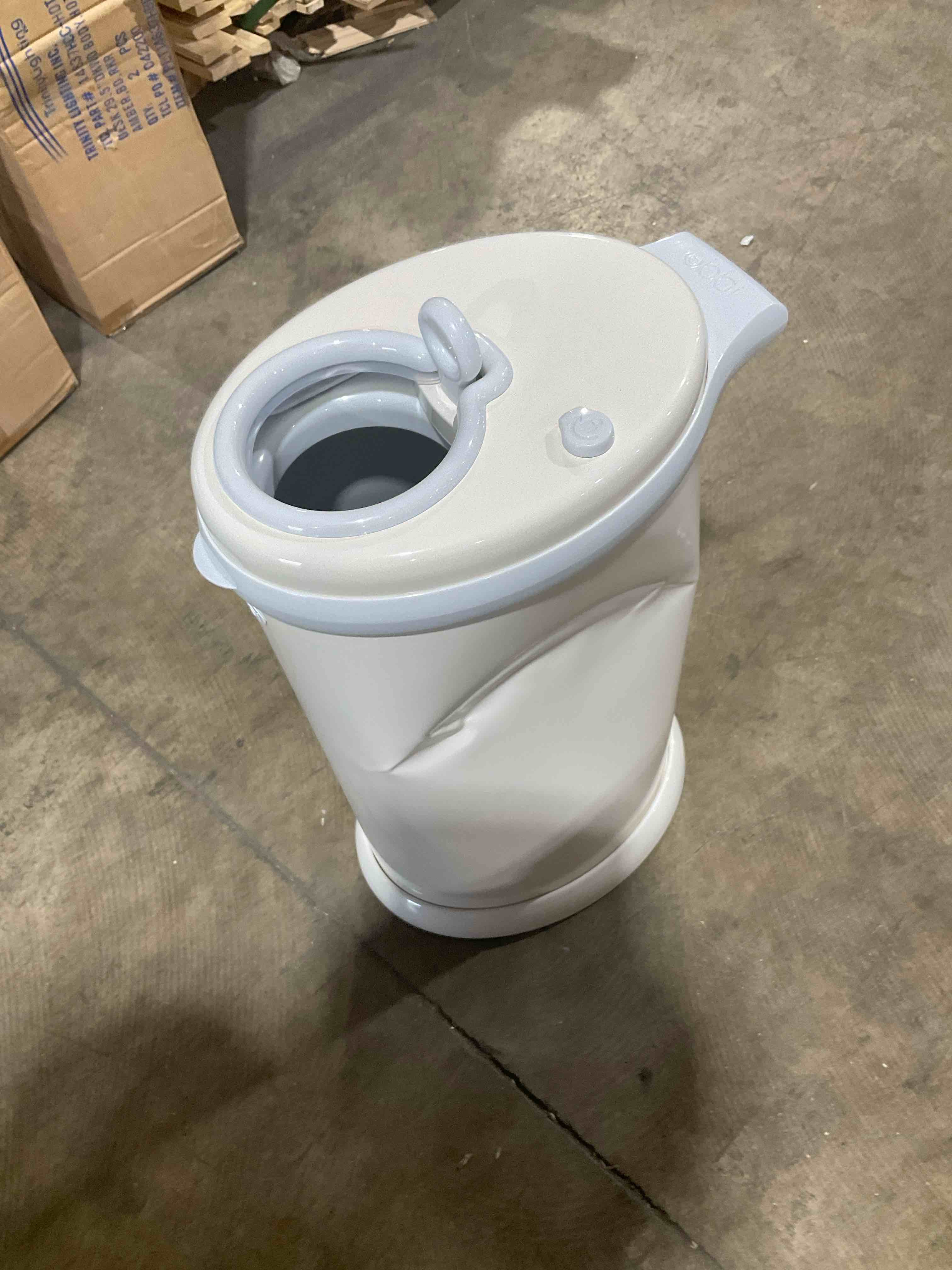 Condition photo showing As Is for ubbi steel diaper pail, light blue