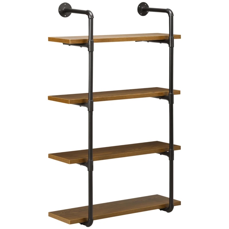 wall mounted bookcase 4-tier vintage open industrial tall shelf with hooks/rack(acorn