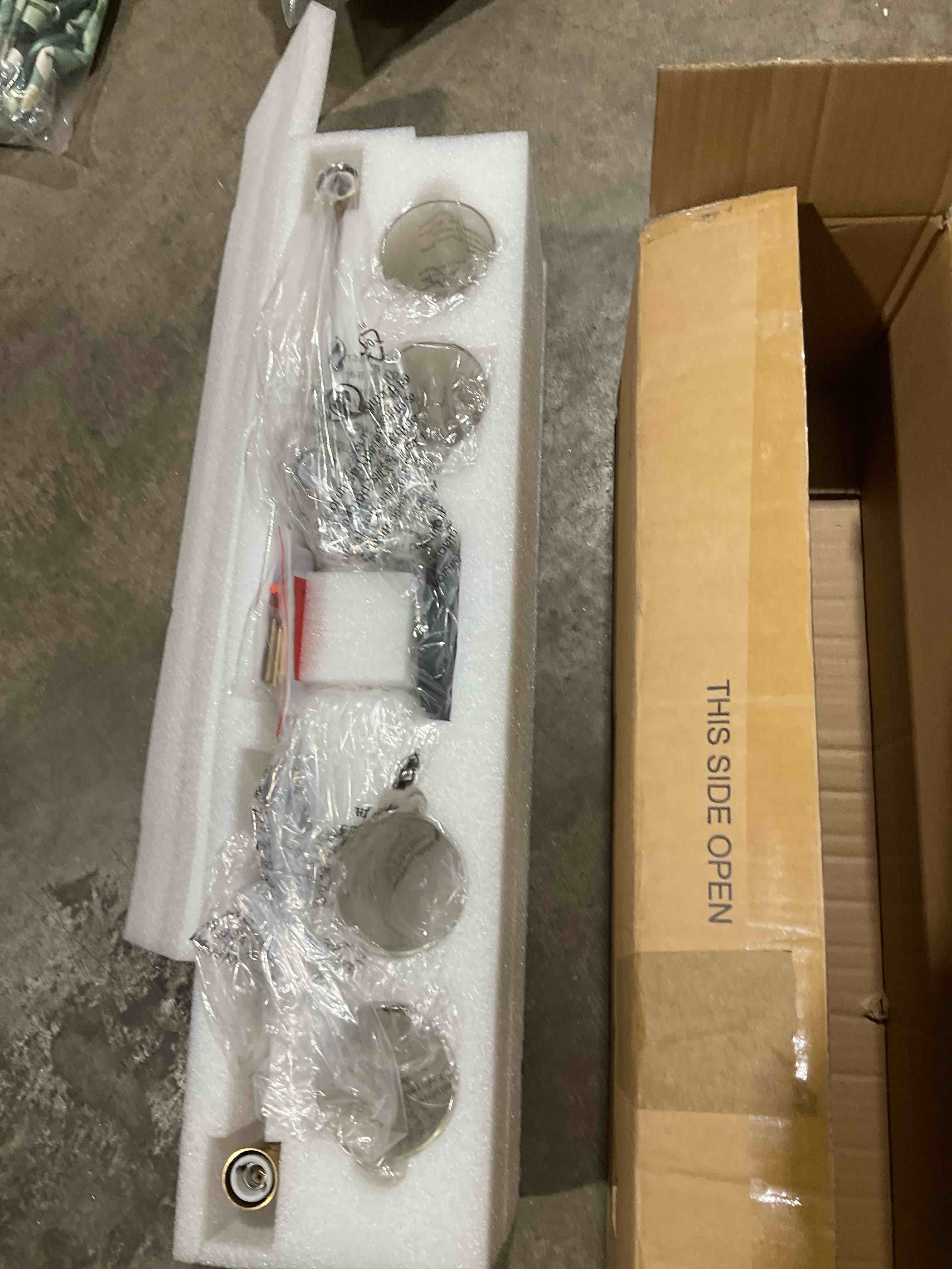 Condition photo showing New/Like New for indoi 4-light matte black bathroom vanity light fixtures, clear glass shade wall sconces for mirror, bedroom, living room, hallway