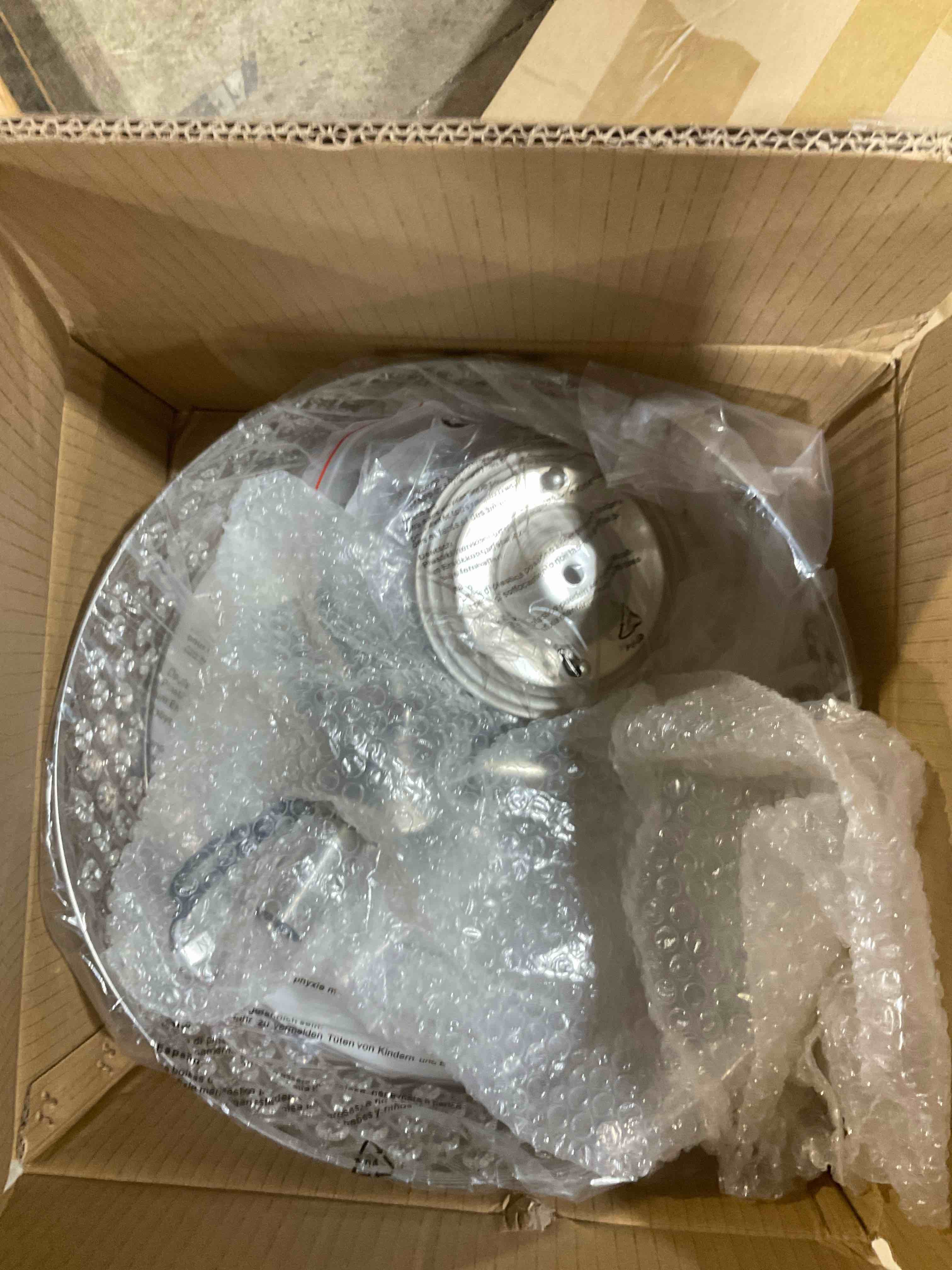 Condition photo showing New/Like New for 3-light brushed nickel semi flush mount ceiling light fixture,modern drum crystal metal acrylic round close to ceiling light