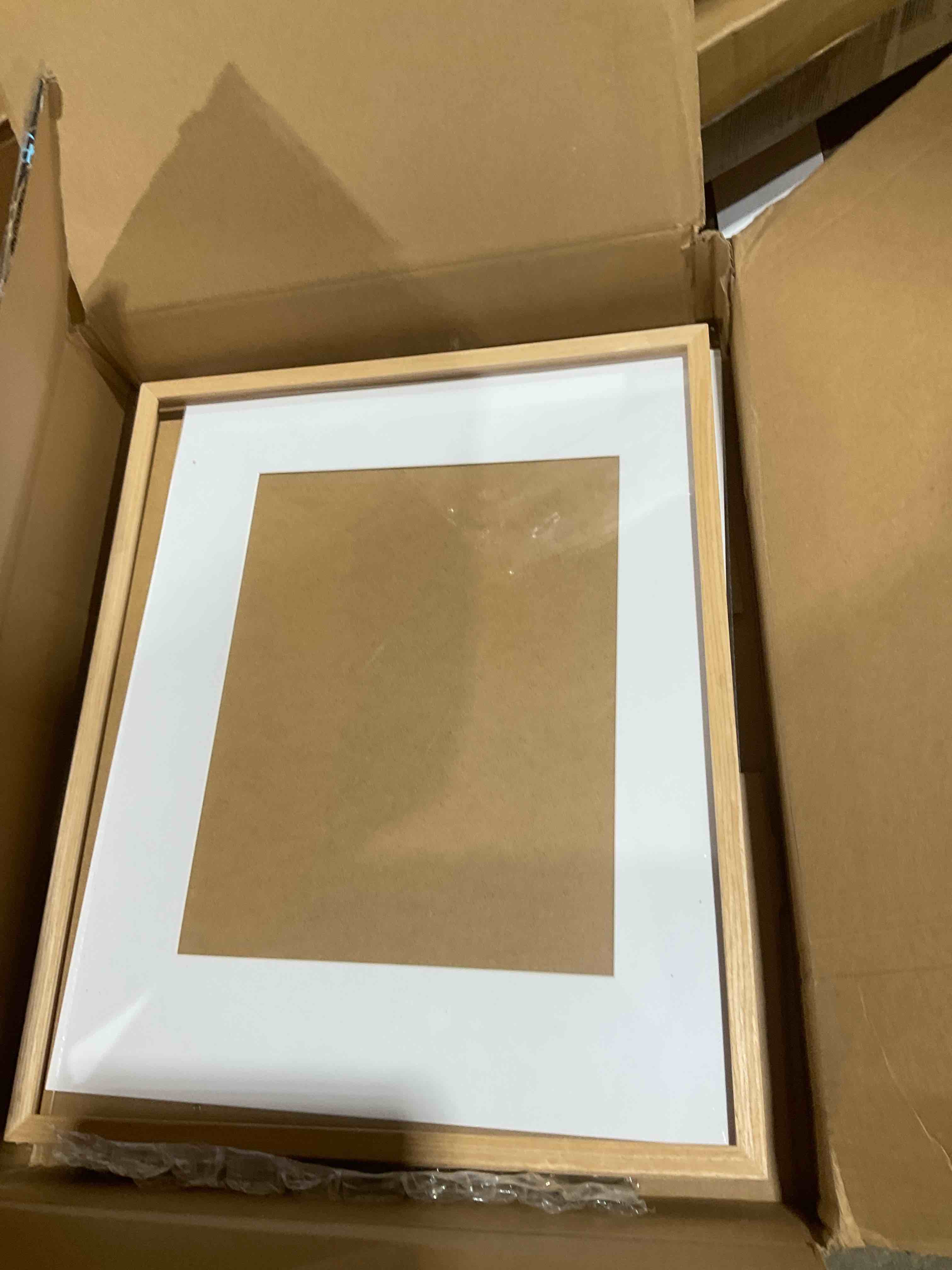 Condition photo showing As Is for acovy 24x30 solid wood picture frame, natural white oak wood photo frame with tempered glass, mortise and tenon rounded corner 24 x 30 wooden frame matted to 18x24 photos, wall or tabletop display