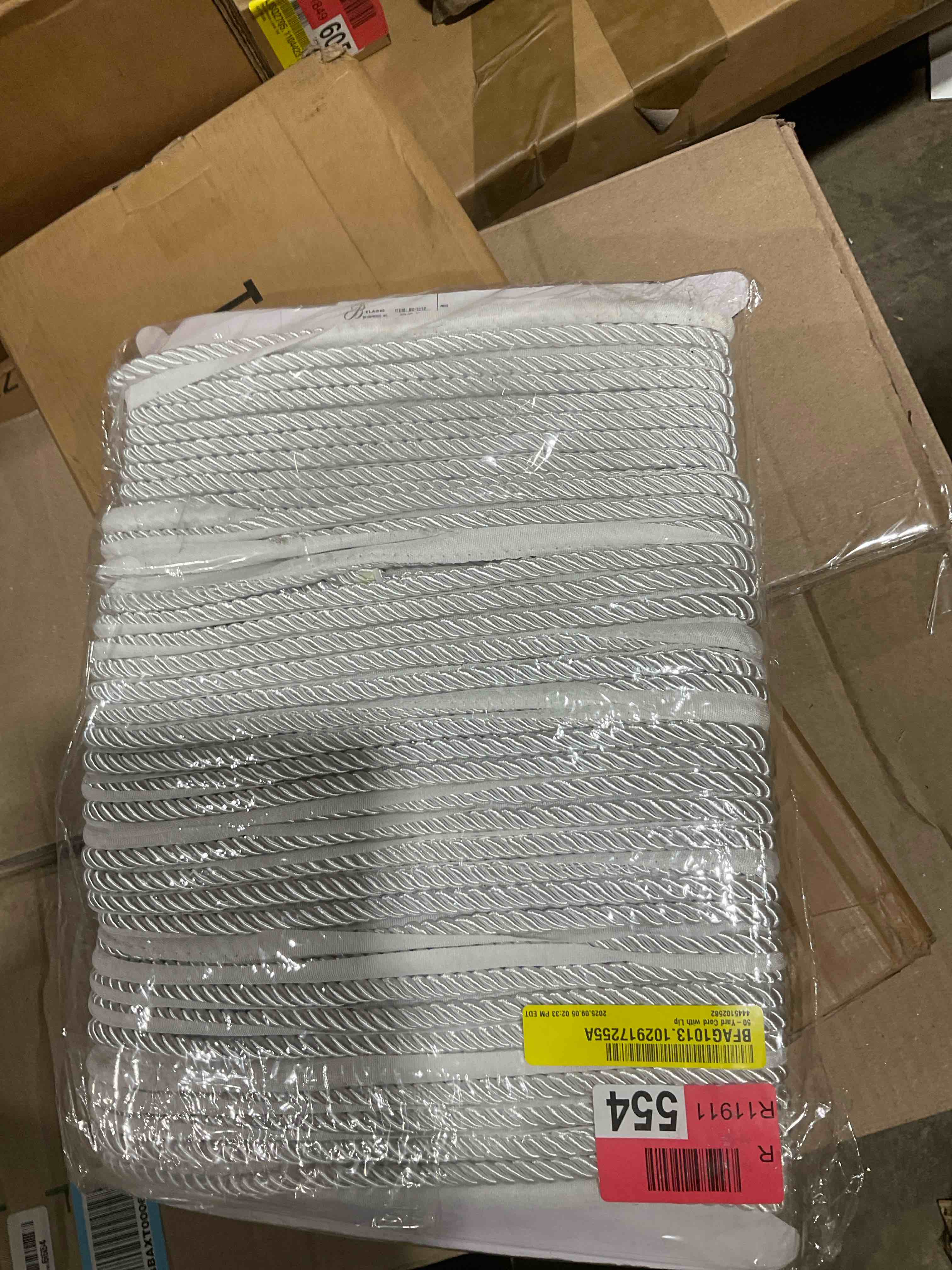 Condition photo showing New/Like New for 3/8" cord with lip, bc-1012-27 white, 50 yard roll
