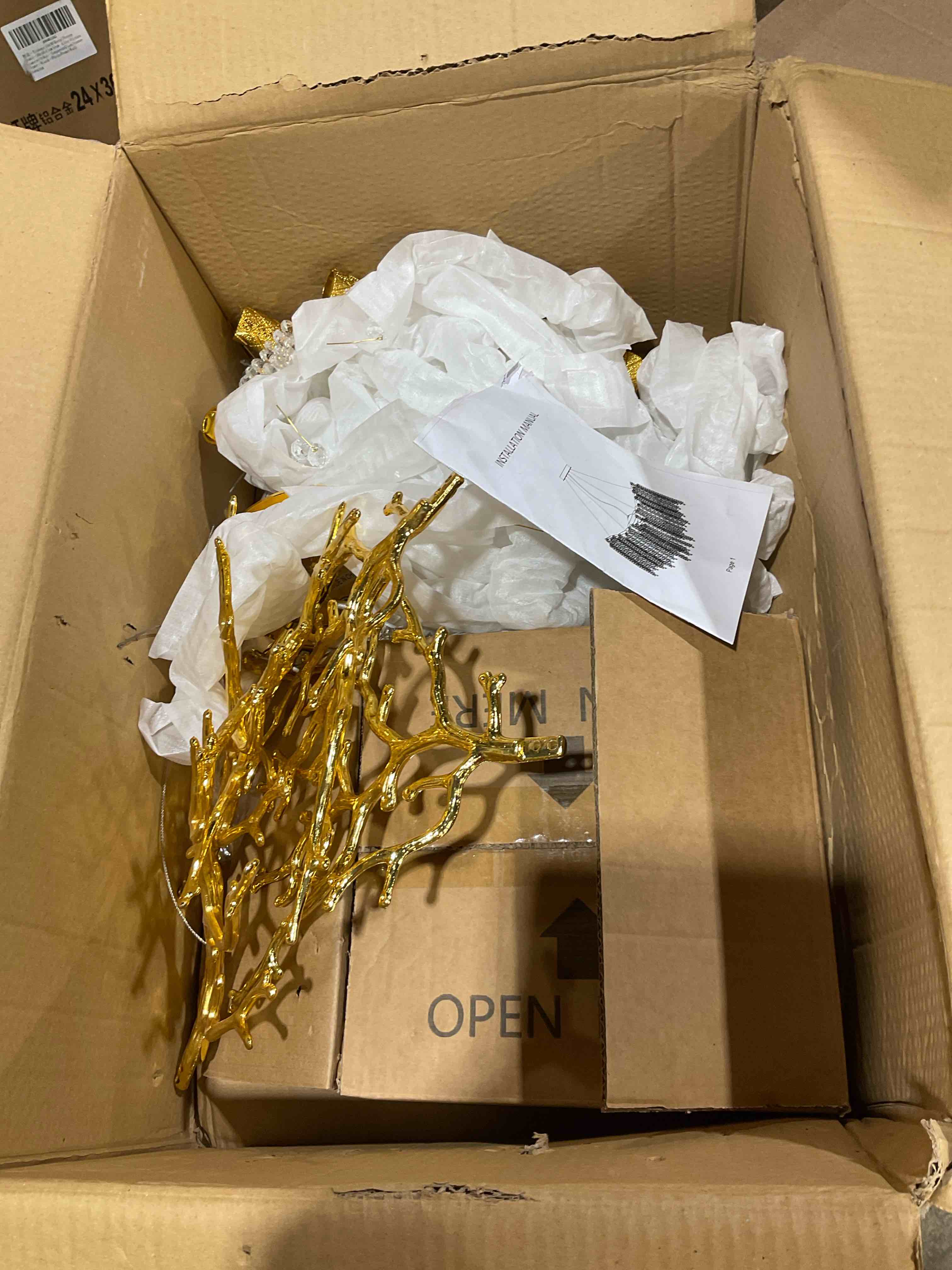 Condition photo showing Good Condition for crystal tree branches chandeliers luxury round raindrop pendant light fixture ceiling hanging light for dining room bedroom living room entryway d31.5“ gold round d31.5" gold