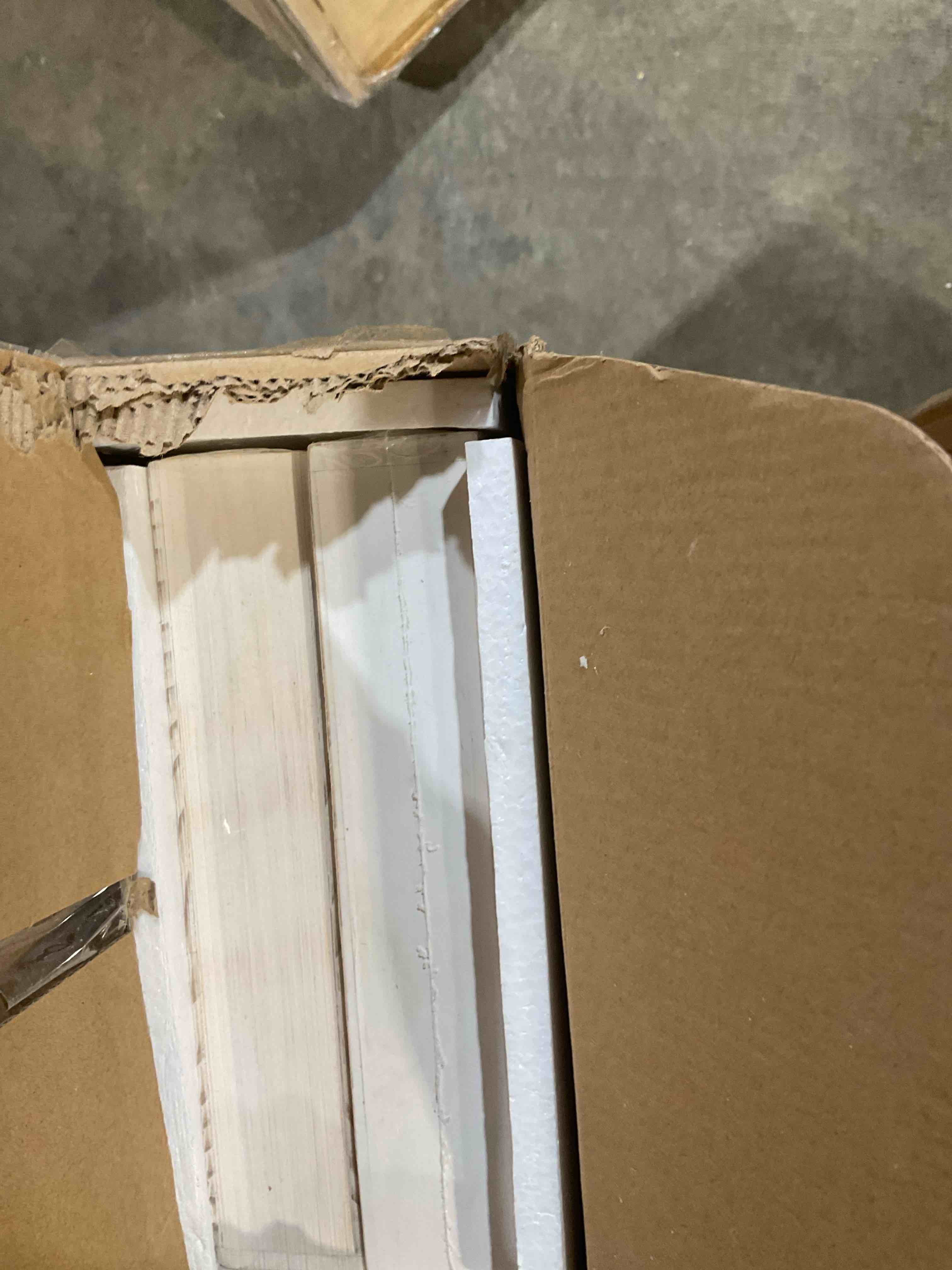 Condition photo showing New/Like New for 24 inch floating shelves, 3d textured wood grain, 24"x9.25"x1.5" inch deep floating shelves for wall, wooden shelves for bathroom, bedroom, living room, washed white, 2 pieces washed white 24"x9.25"-2pcs