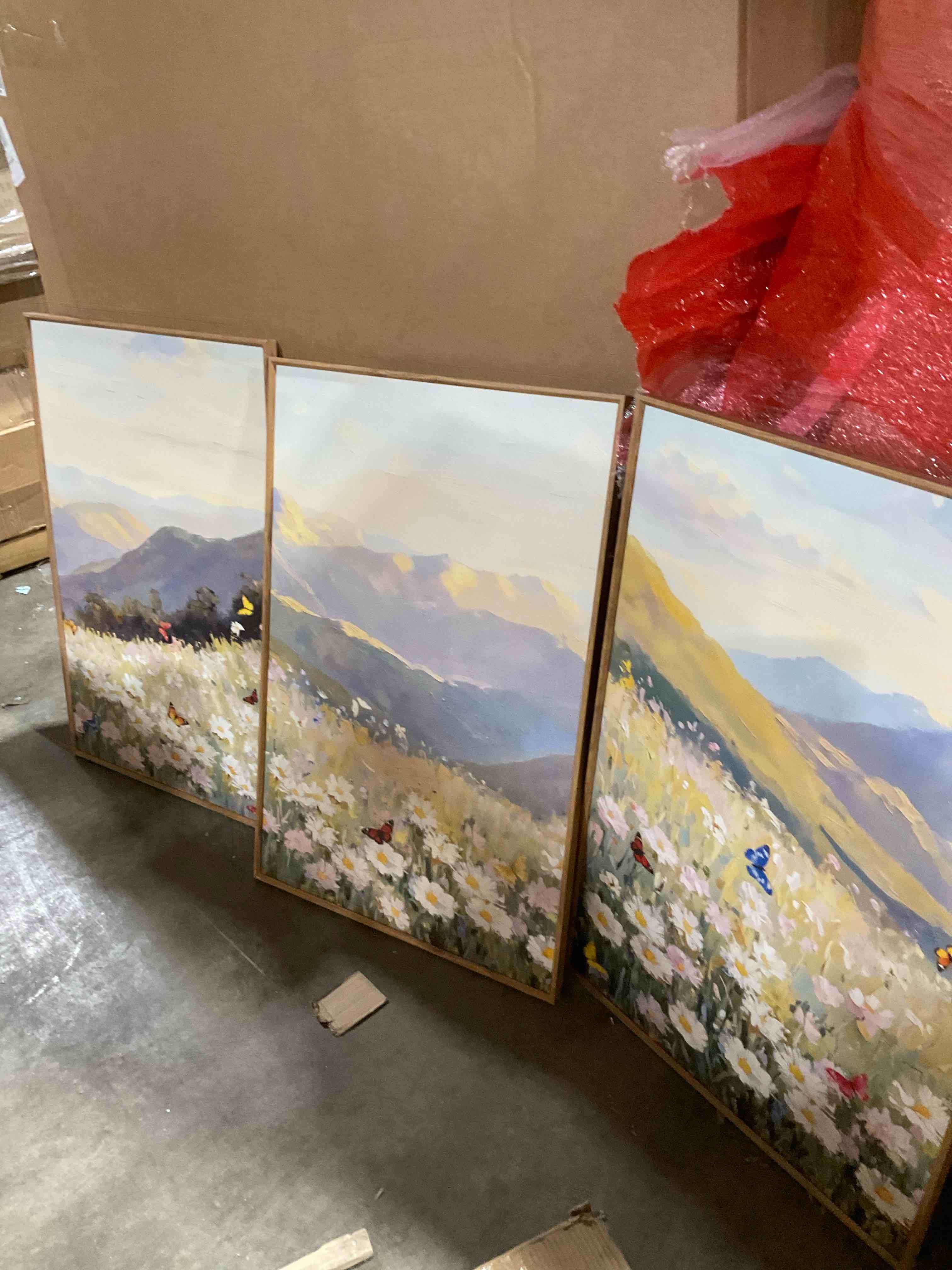 Condition photo showing Good Condition for large boho daisy mountain framed canvas wall art set,watercolor wildflower botanical wall decor,modern flower butterfly landscape artwork for living room,bedroom,farmhouse-16 x24 x3