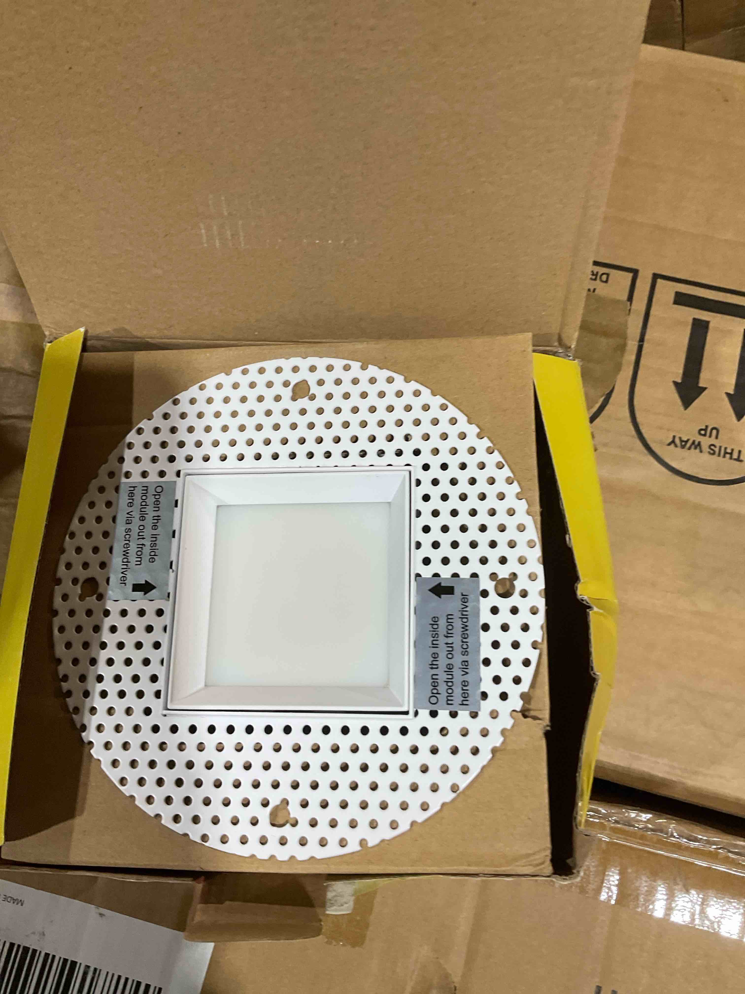 Condition photo showing New/Like New for 4 inch trimless slim square downlight luminaire, white finish, led recessed light fixtures -15w=150w dimmable ic rated - cri 90+, 1350 lumens, etl listed, 5cct 2700k|3000k|3500k|4100k|5000k