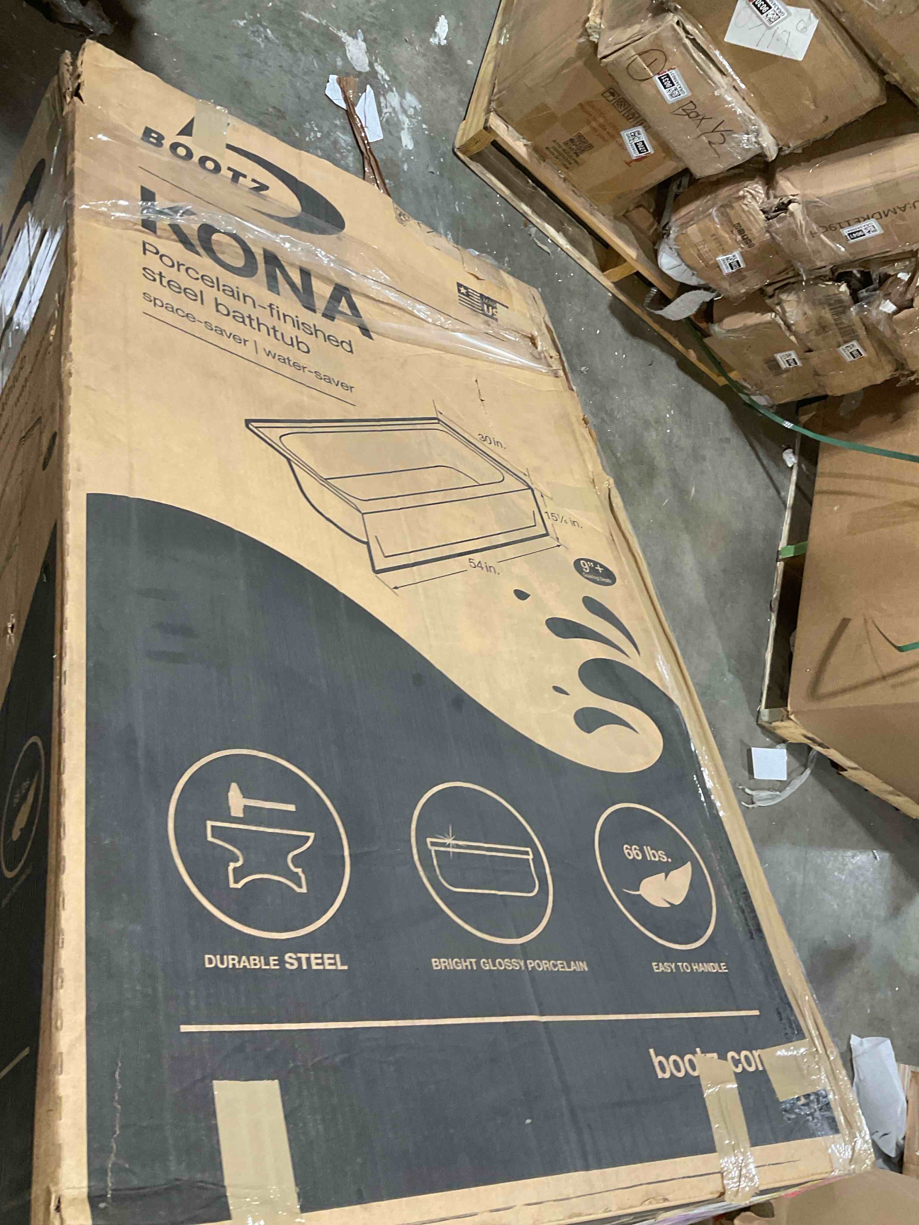 Condition photo showing New/Like New for bootz 011-3302-00 rh kona 54 x30  enamel steel bath tub right white