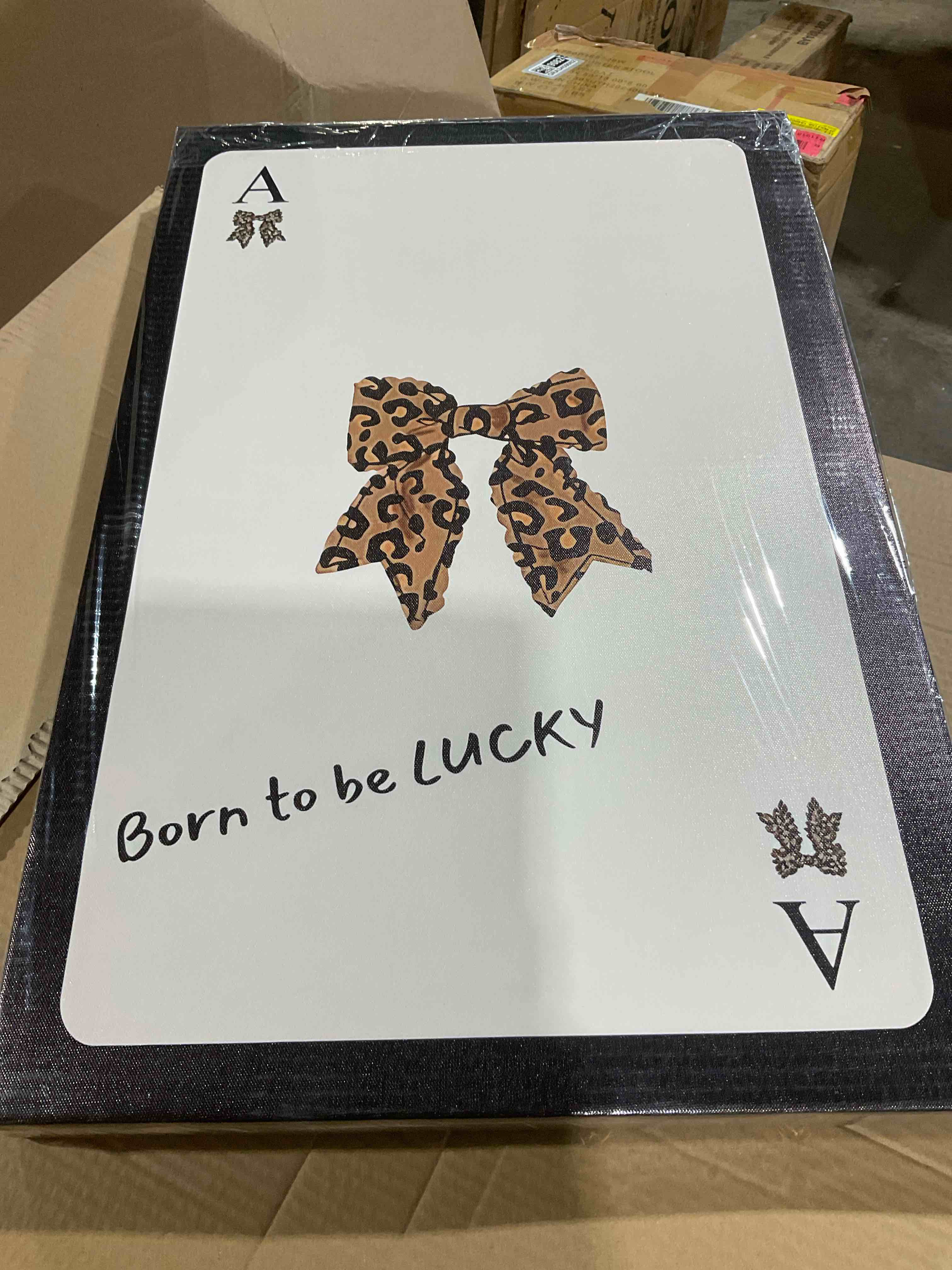 Condition photo showing New/Like New for set of 3 trendy 8 ball leopard wall art ace card bow wall decor pictures funky born to be lucky posters prints preppy aesthetic cheetah room decor for girls bedroom apartment dorm unframed 12x16in