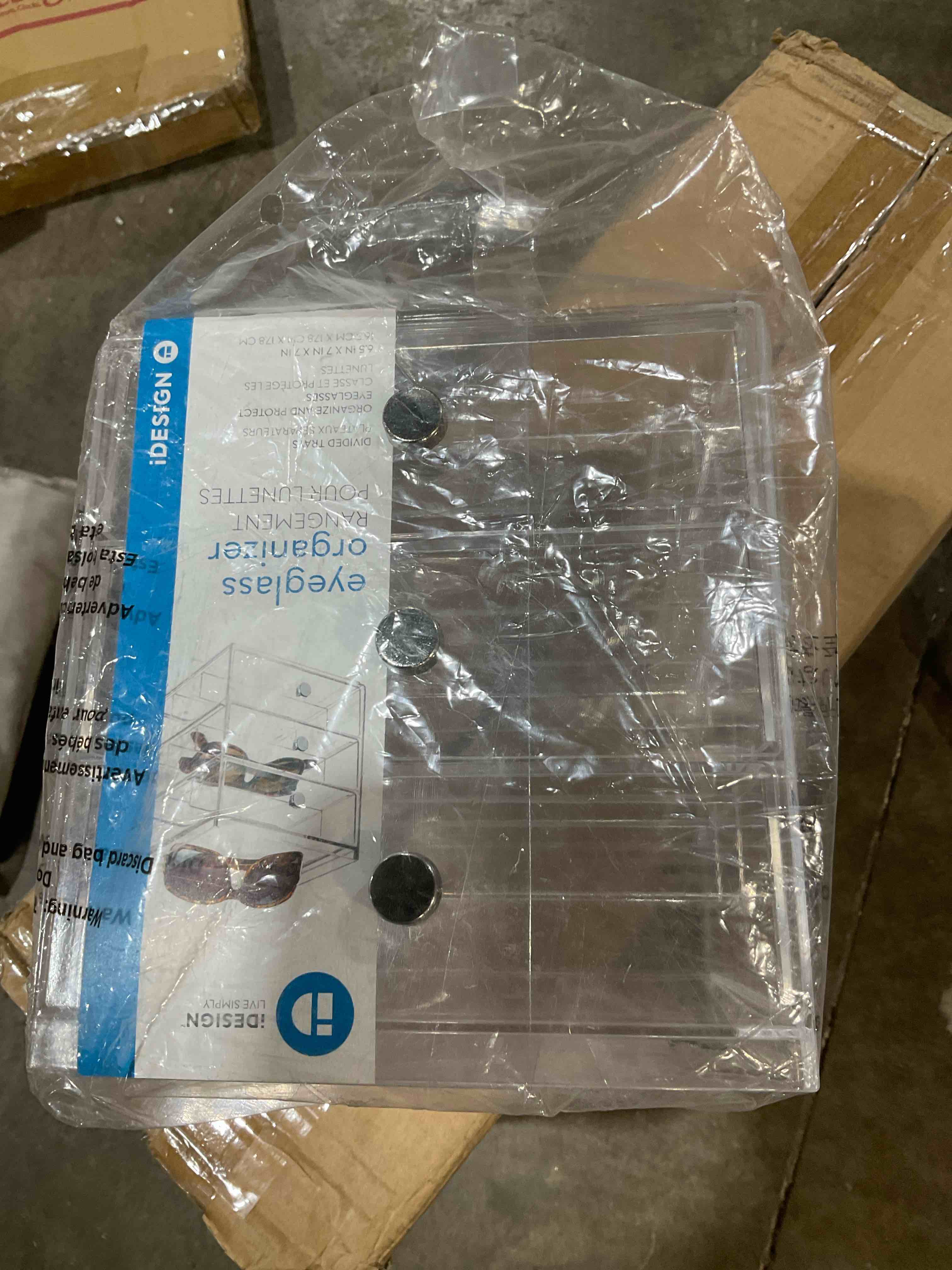 Condition photo showing New/Like New for idesign clarity stacking eyeglass case 3 drawer, clear