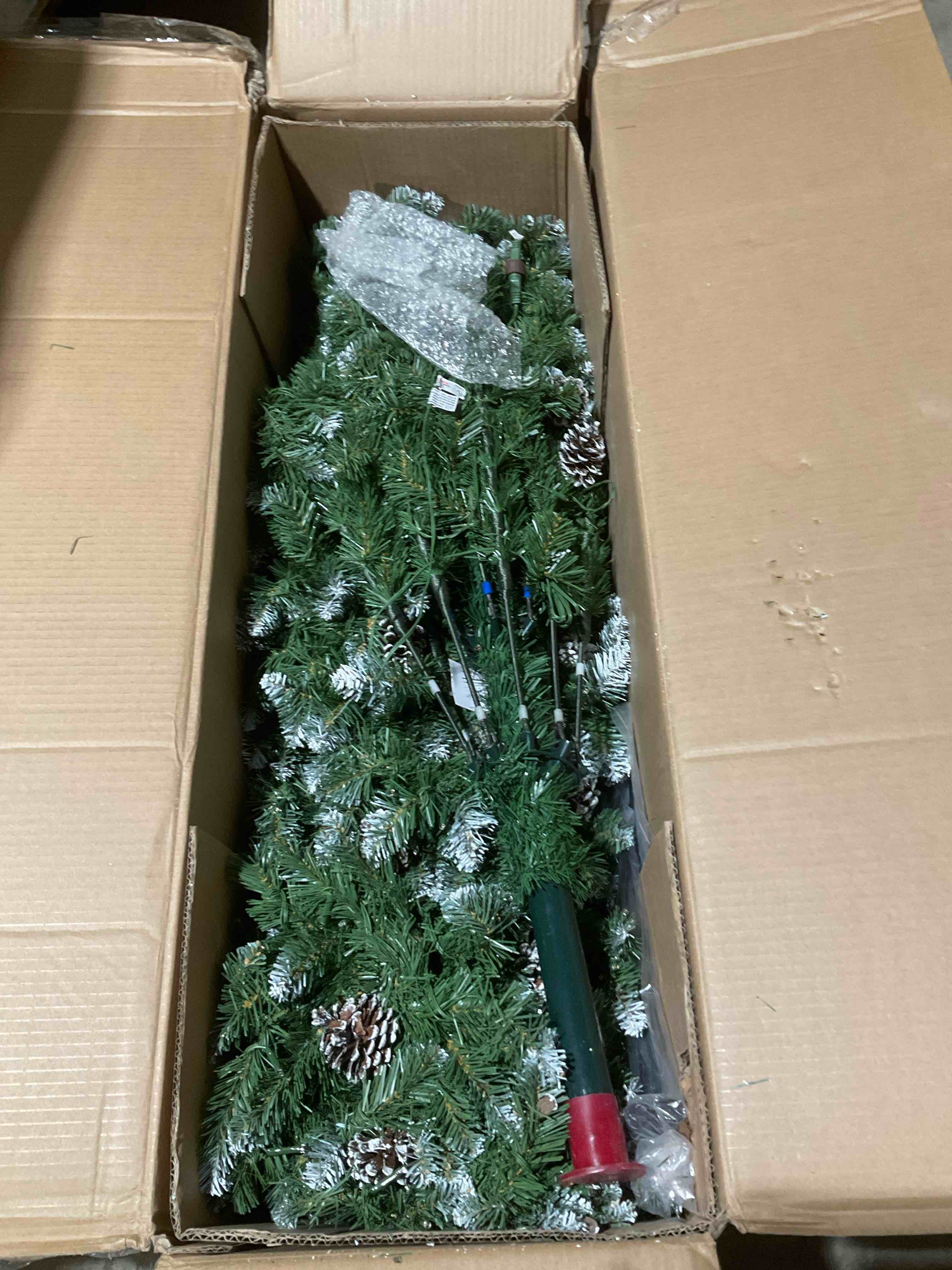 Condition photo showing New/Like New for national tree company 7.5 ft pre-lit artificial christmas tree, slim winchester pine, 350 led lights, 1,000 branch tips, includes stand, green