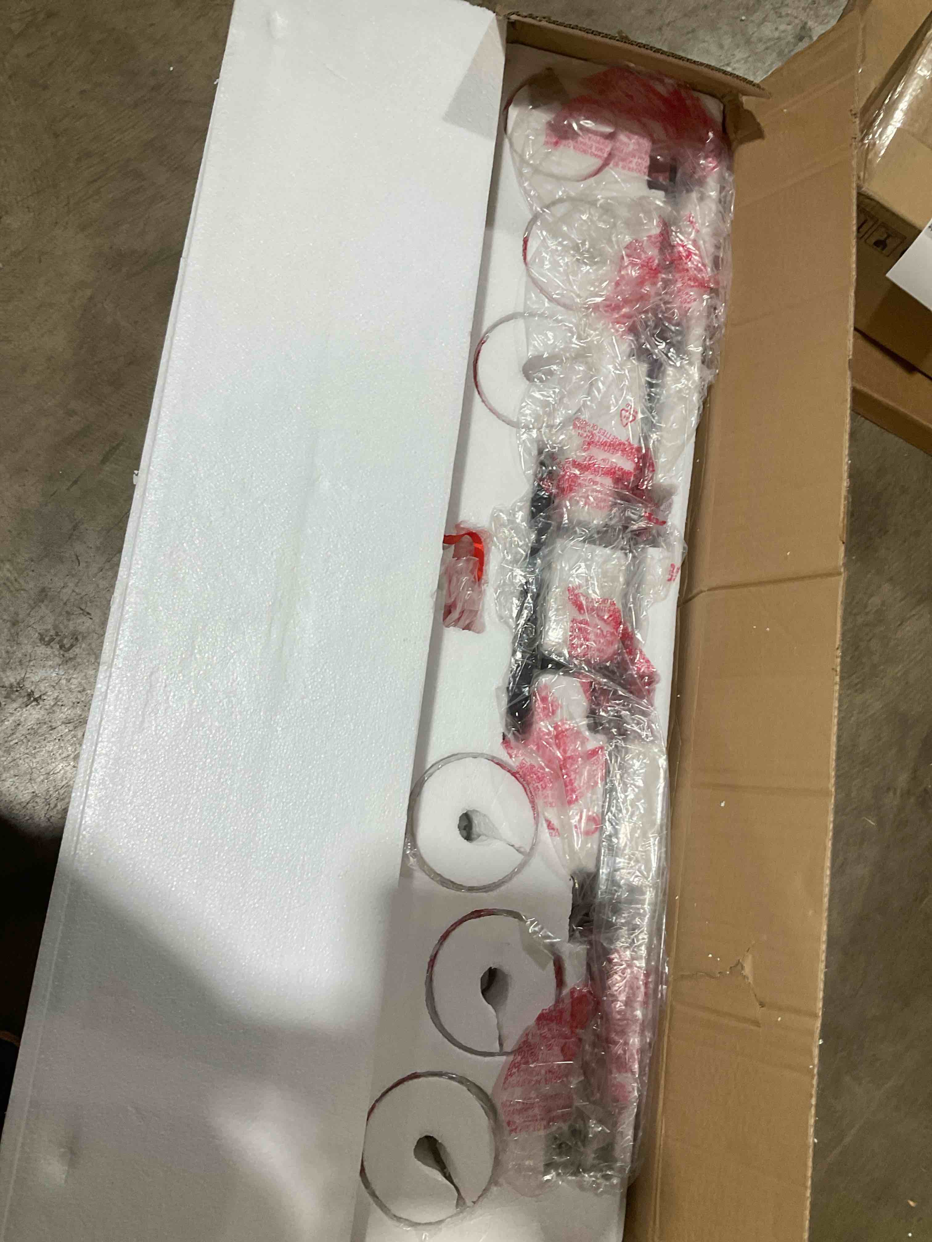 Condition photo showing New/Like New for progress lighting adley 6 light 49" wide bathroom vanity light with clear glass shades