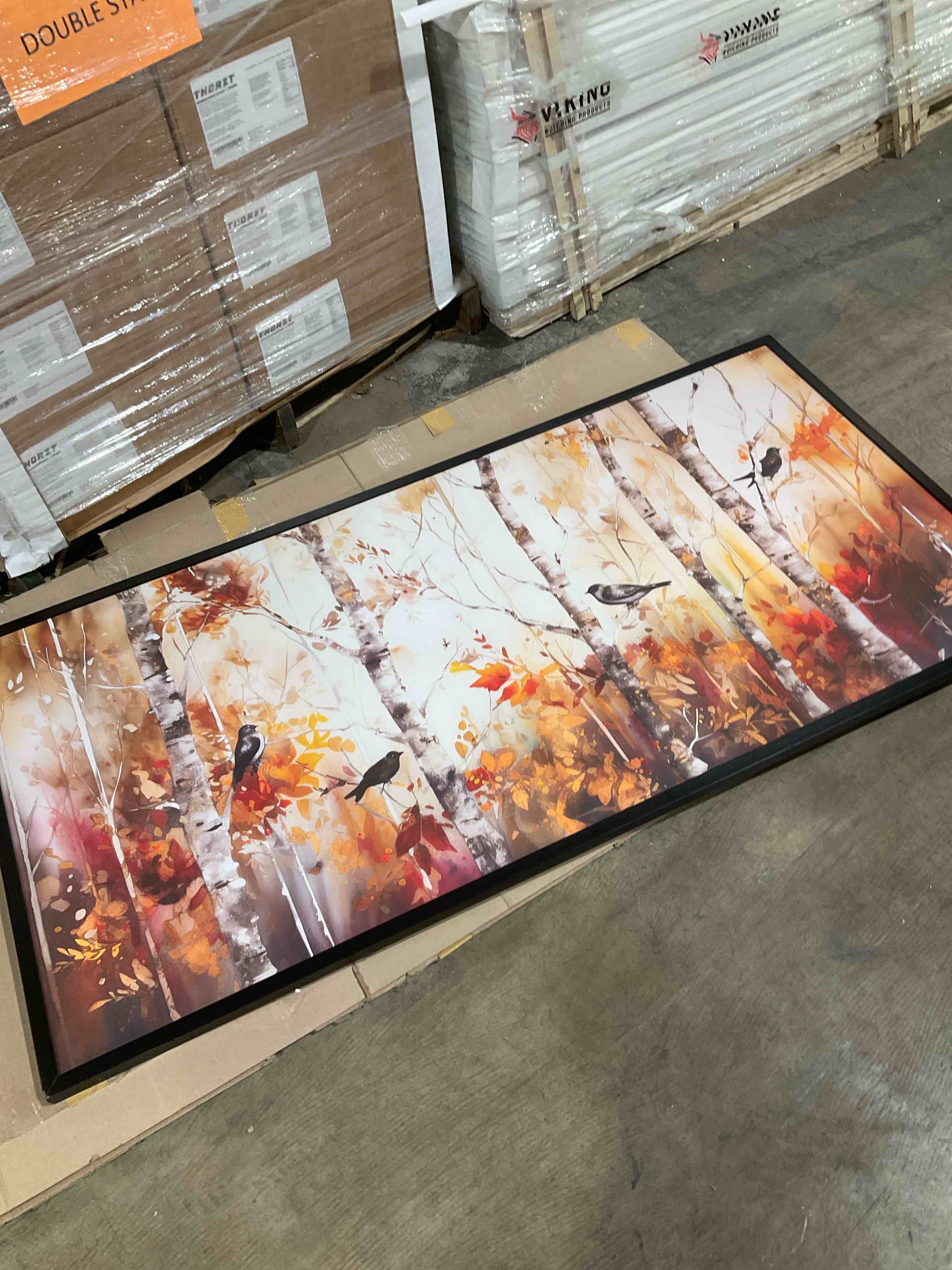 Condition photo showing Good Condition for farmhouse birch tree living room large wall art abstract autumn forest birds framed canvas wall decor rustic fall trees pictures print painting modern home artwork for bedroom bathroom kitchen 30"x60"