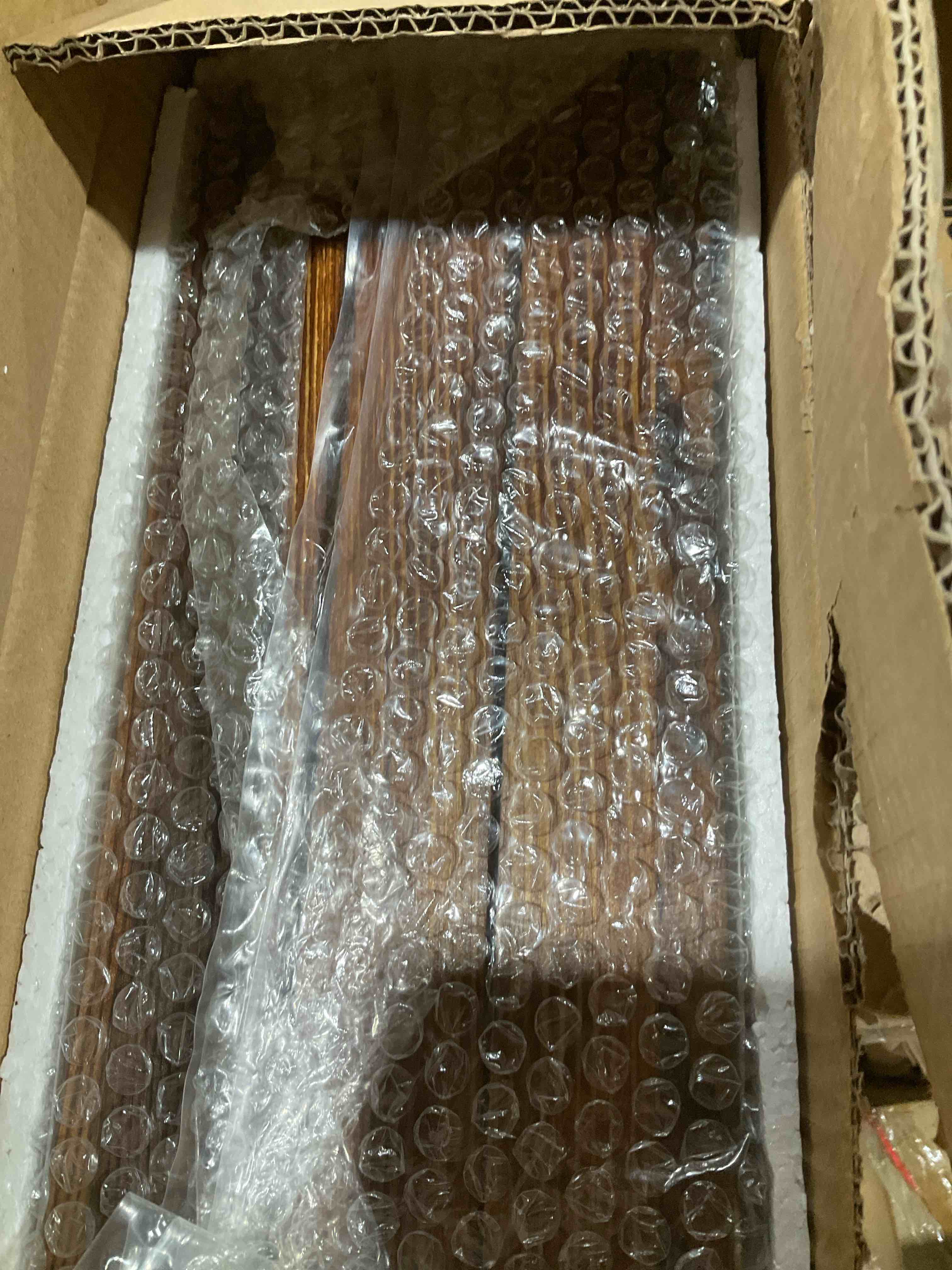 Condition photo showing New/Like New for mygift rustic burnt dark brown solid wood reversible stackable display box riser stands or decorative square crate style nesting storage bins, 3-piece set