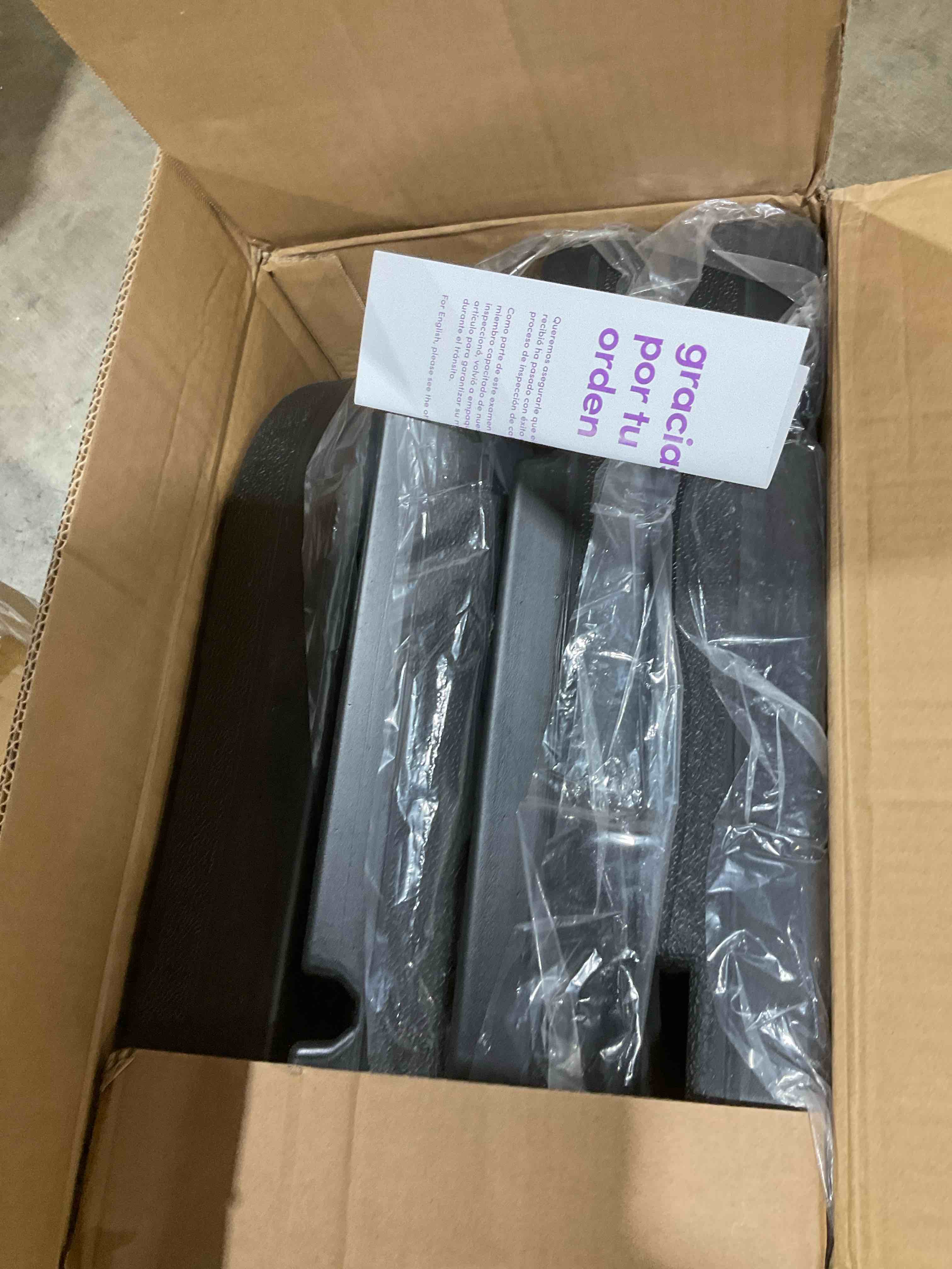 Condition photo showing New/Like New for 4-piece 155lb capacity heavy-duty cantilever offset patio umbrella stand square base plate set w/easy-fill spouts for water or sand - black