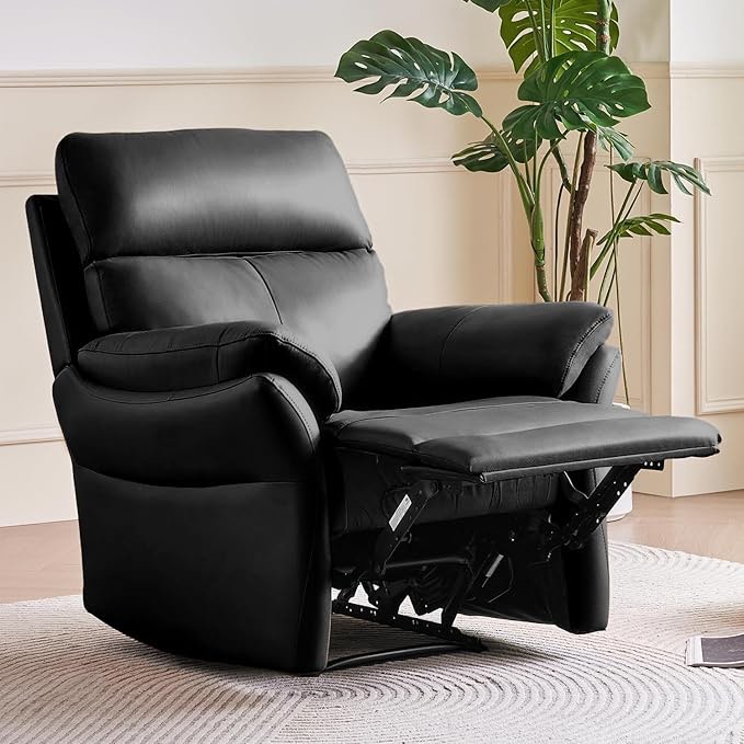 airsky genuine leather recliner chair, top grain leather, italian water-washing process, lazy boy recliner chair, for living room, theater seating, bedroom. black