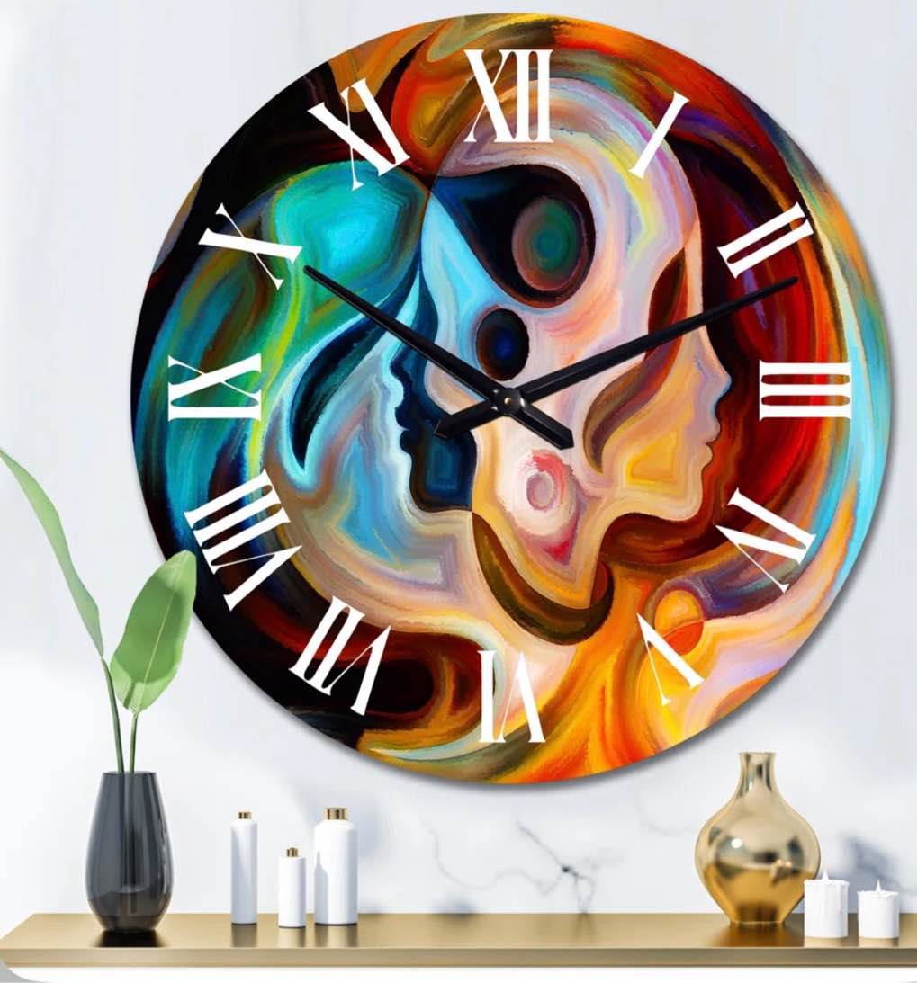 Blue Orange and Red Liquid Art - Modern Wall Clock