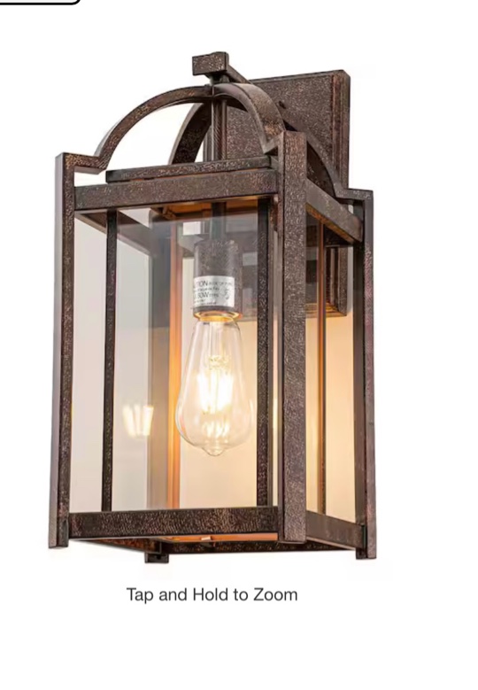 17 in. 1-Light Rust Color Outdoor Wall Light Lantern Sconce with Clear Glass Shade