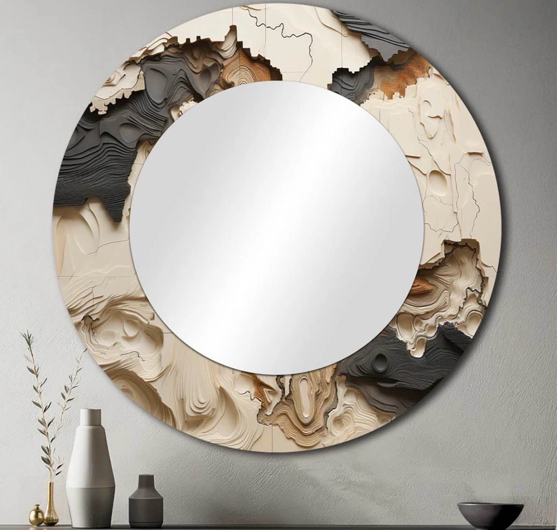 Beige And Brown African River Collage - Abstract Shapes Unique Mirror