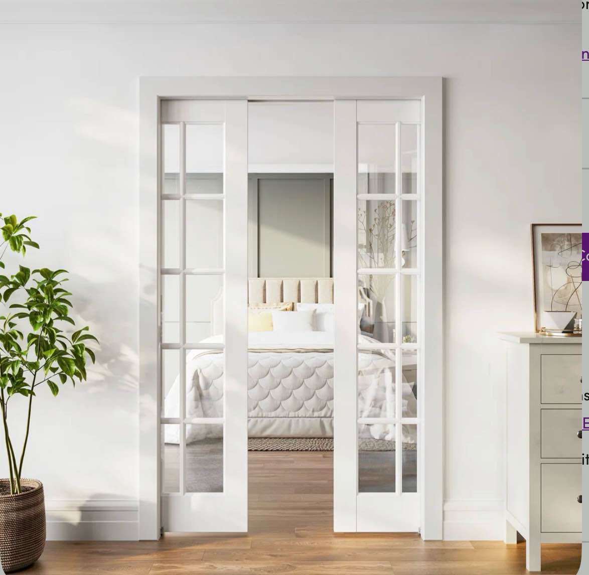 Clear Glass 10-Lite Sliding Pocket Double Doors White Standard Door