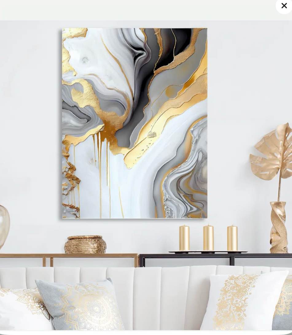 White And Gold Marble Abstract II metal Wall DÄ®cor
