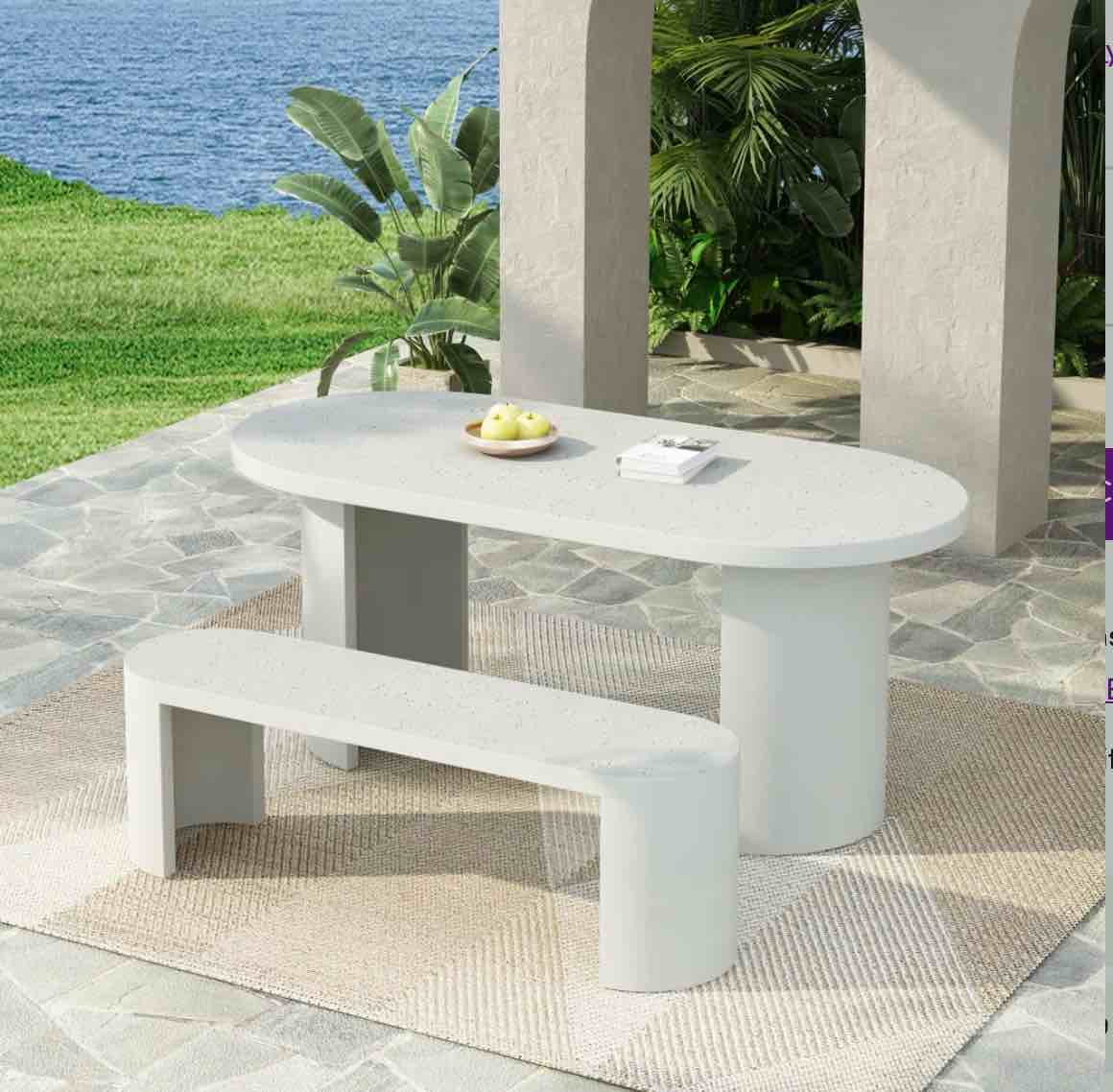 Carenza 2-Piece-Modern Outdoor Concrete Dining Set With White (SEE DESCRIPTION BELOW) 
