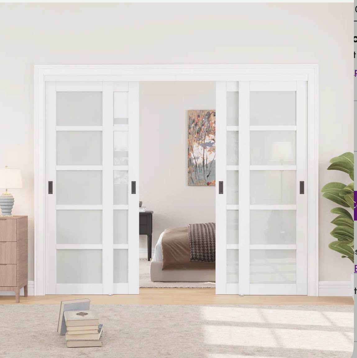 80" 5 - Lite Assembled Frosted Glass Double Sliding Closet Door witl