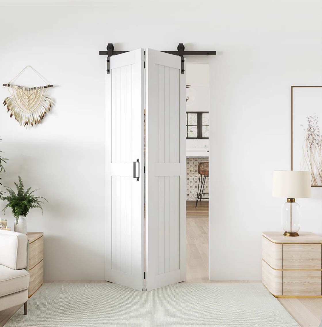 84" Manufactured Wood Double Bifold Sliding Barn Doors with Install: