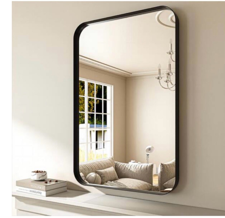 LOAAO Black Metal Framed Bathroom Mirror for Wall, 24X36 Inch Rounded Rectangle Mirror, Matte Black Bathroom Vanity Mirror Farmhouse, Anti-Rust, Hangs Horizontally or Vertically Black 36"L x 24"W