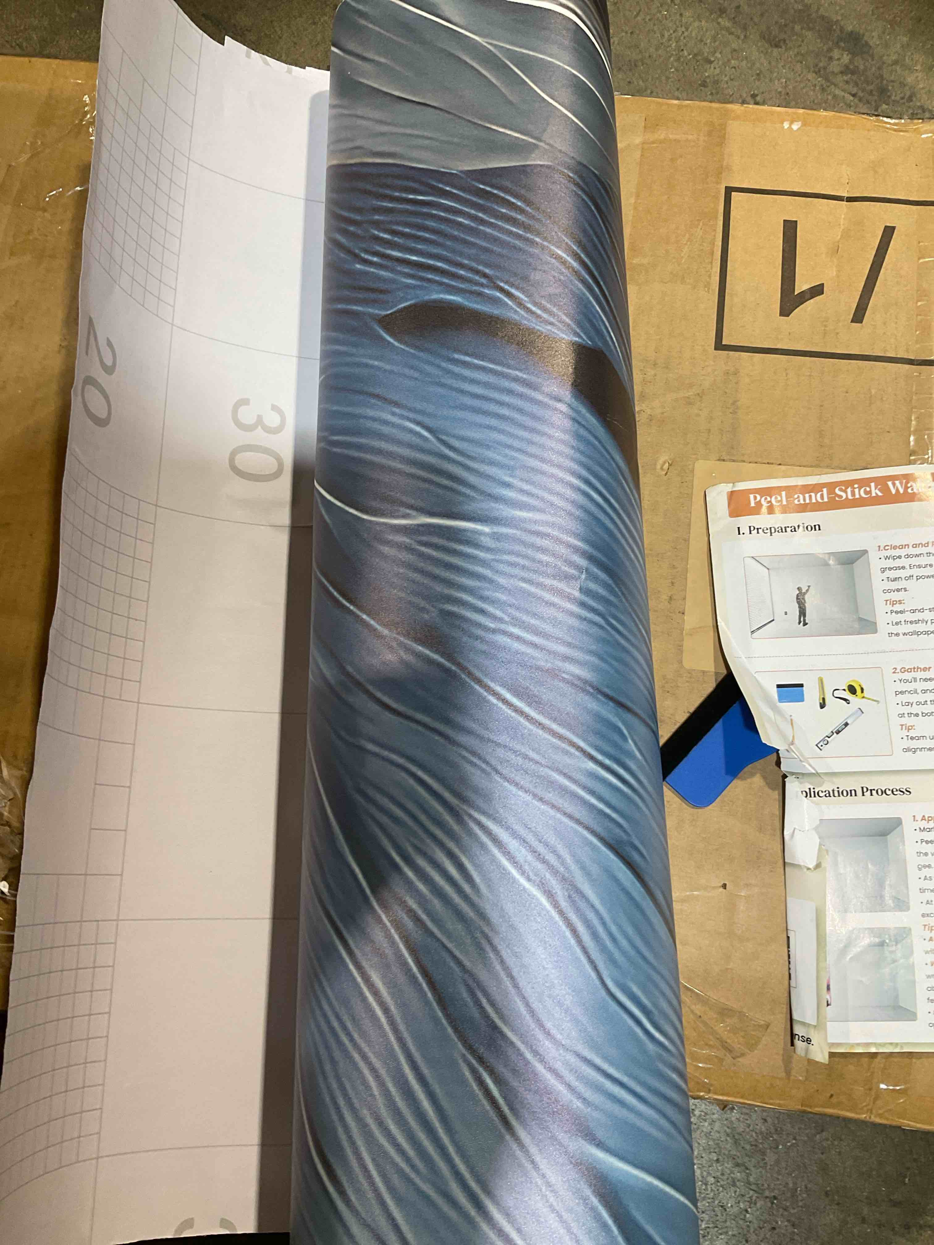 Condition photo showing Good Condition for livelynine blue grasscloth peel and stick wallpaper textured prepasted navy blue grass cloth wall paper texture vinyl removable contact paper self adhesive dark linen fabric wall covering 15.8x78.8"