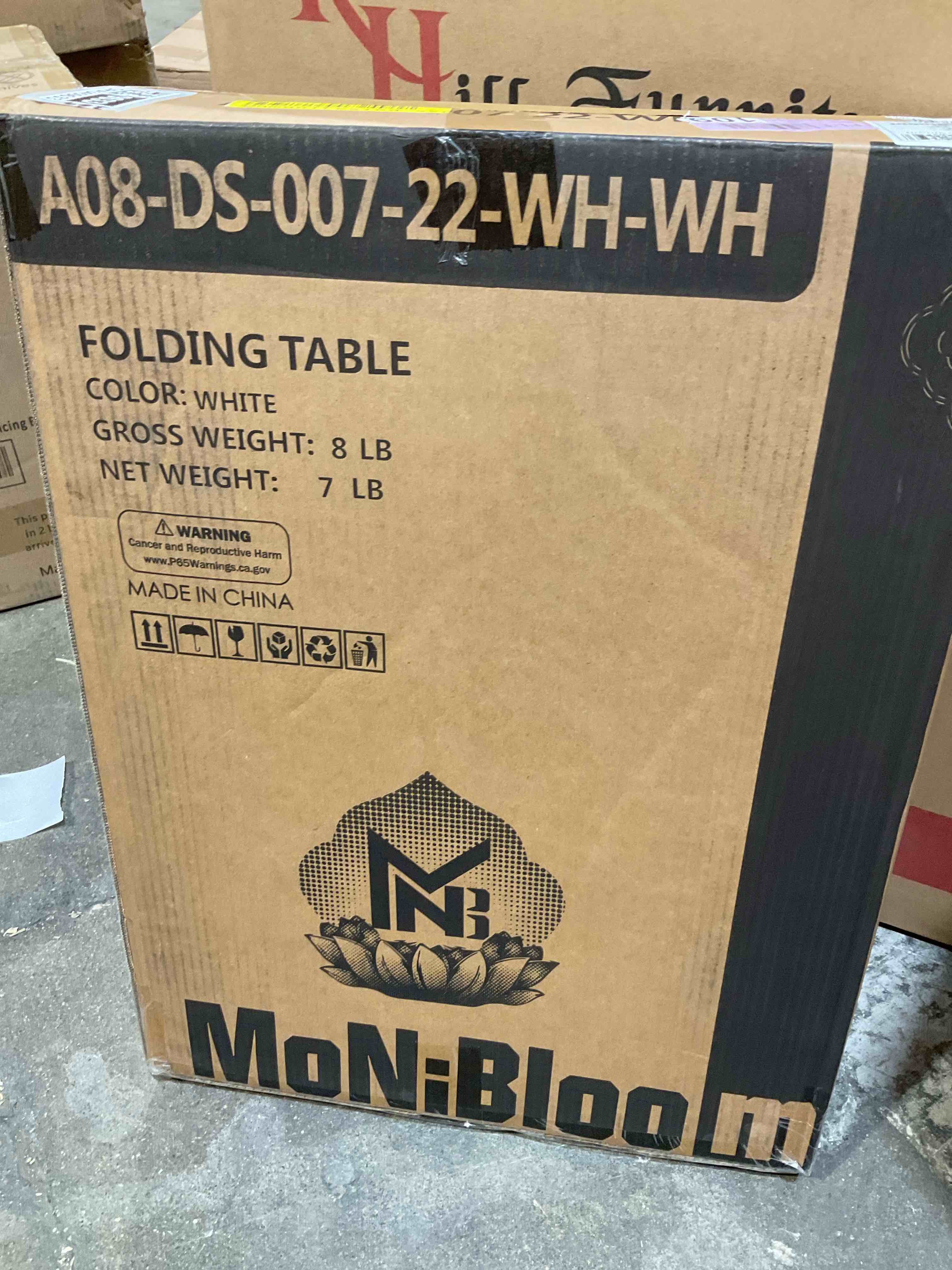 Condition photo showing New/Like New for monibloom tilting tv tray folding table, 22" adjustable height desk for eating dinner working on bed & sofa, white