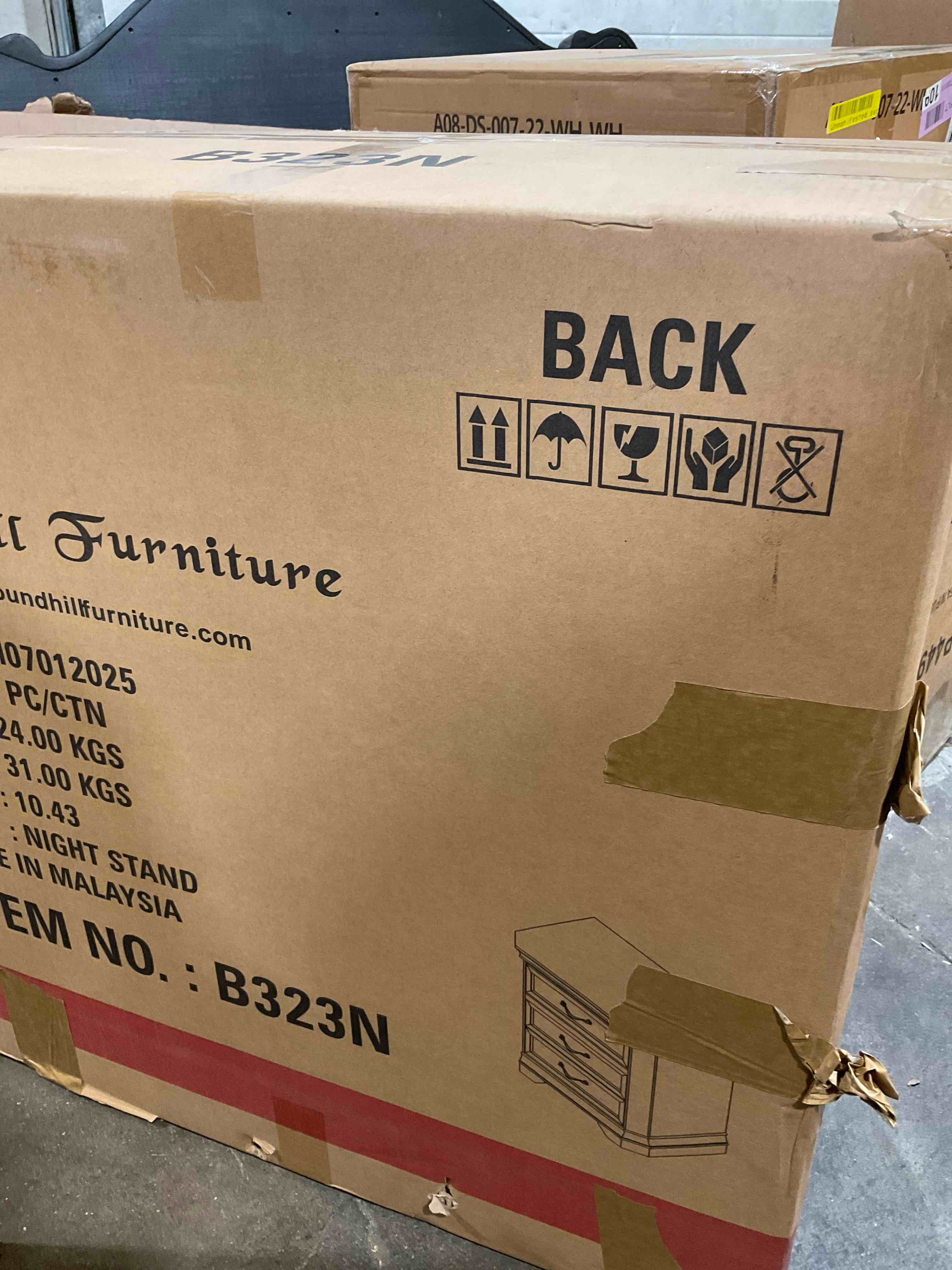 Condition photo showing New/Like New for roundhill furniture maderne traditional wood 3-drawer nightstand, antique walnut finish