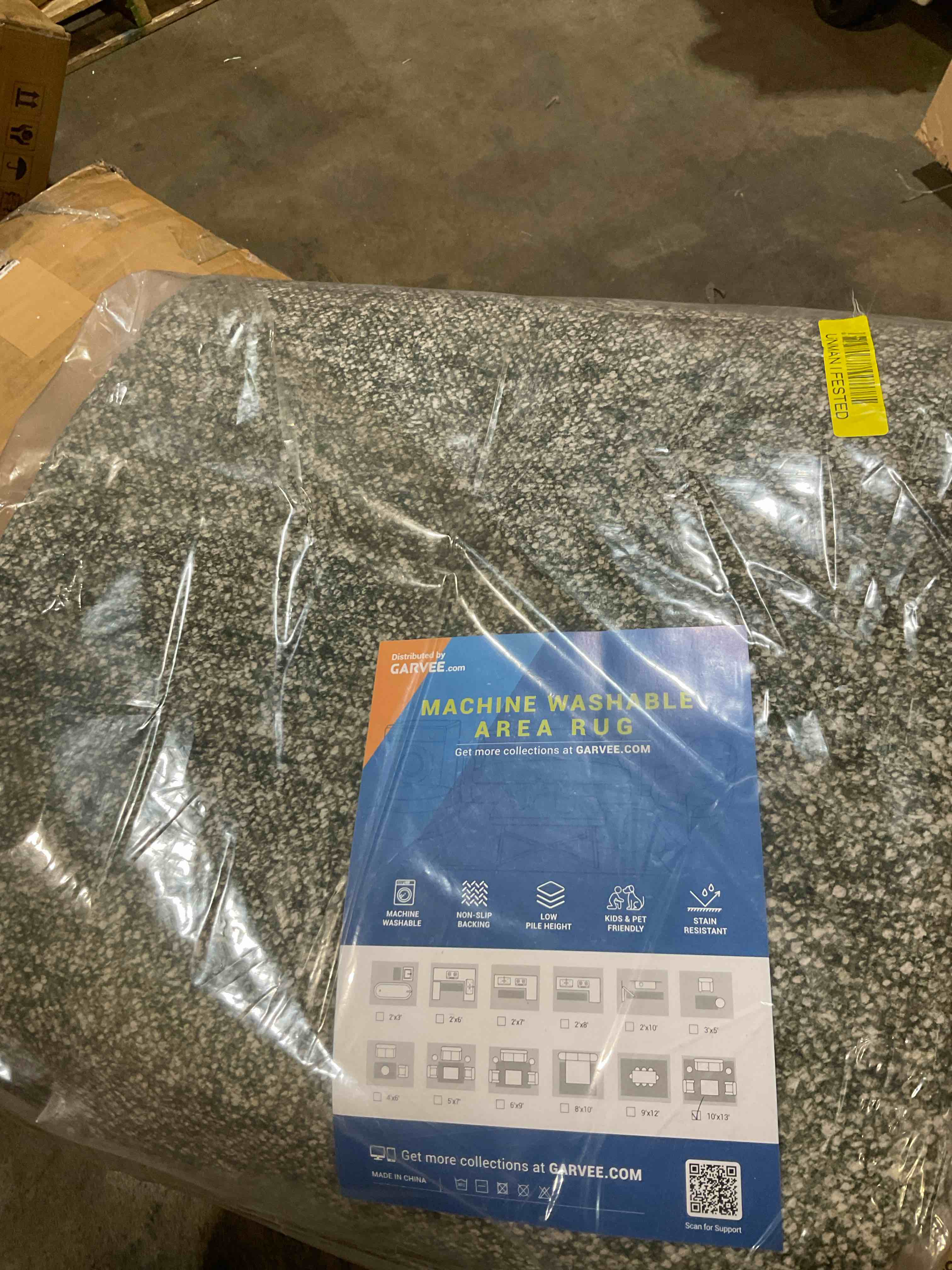 Condition photo showing New/Like New for garvee abstract 10x13 area rug for living room, modern washable non slip bedroom rugs, low pile ultra thin stain resistant floor cover for dining room playroom, grey green