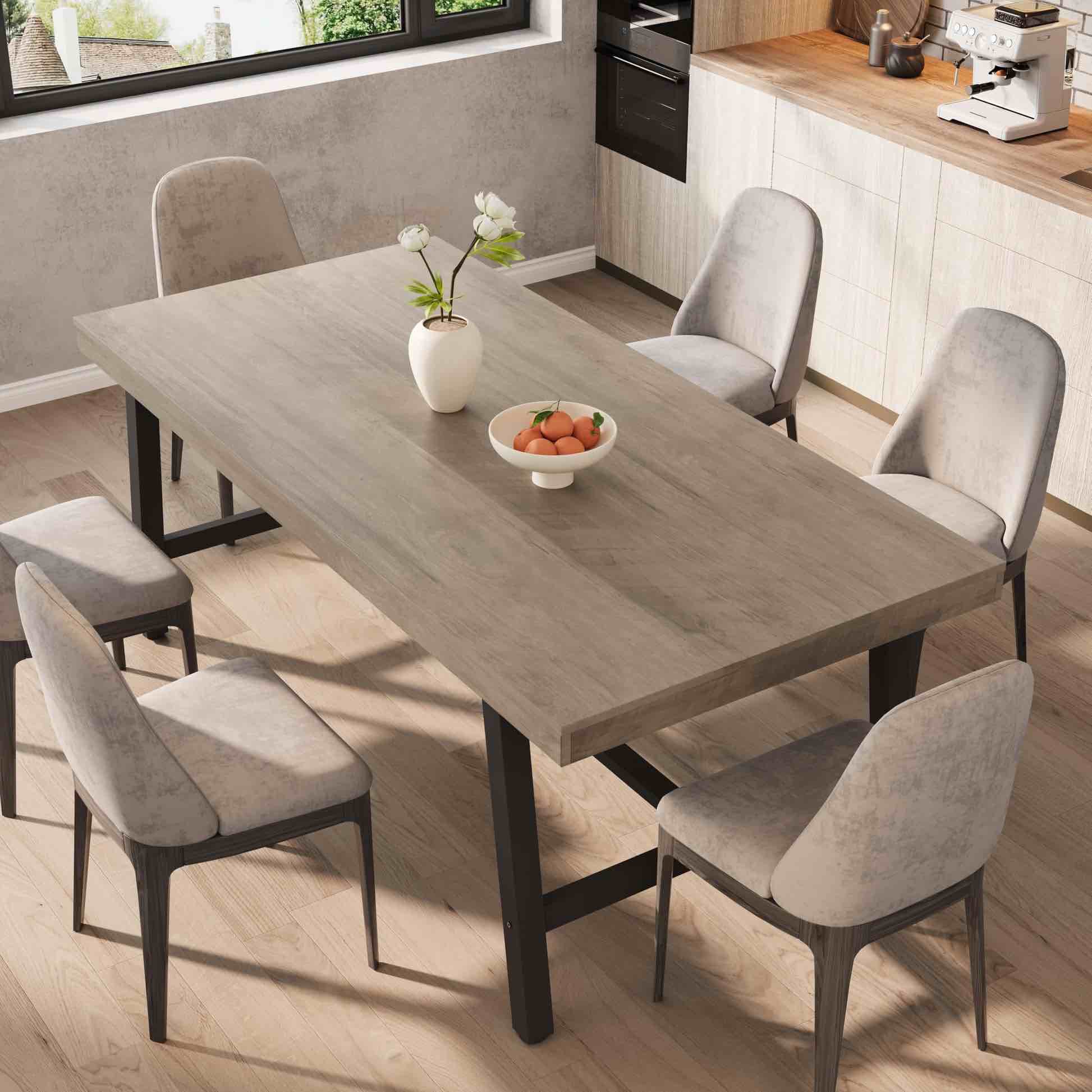 Garvee 78.7" Industrial Wood Dining Table with Sturdy Metal Frame and Adjustable Legs for 6-8 People, Grey