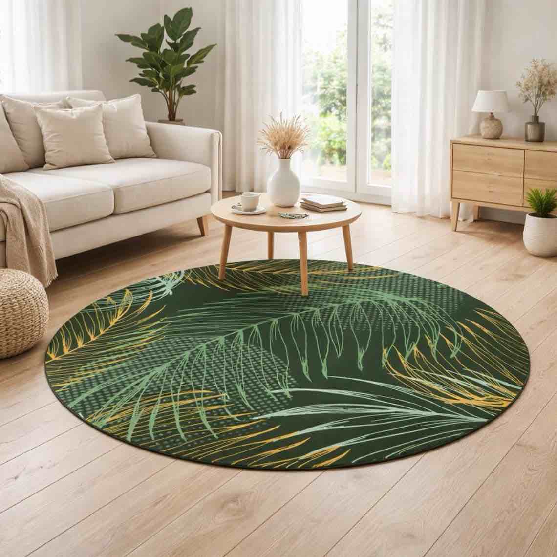 Monstera Palm Leaf Round Rug 2.5 ft, Tropical Jungle Botanical Small Circle Rug for Entryway, Modern Plant Green Round Area Rugs for Bedroom Closet Kitchen Nursery, Non-Slip & Washable Floor Carpet