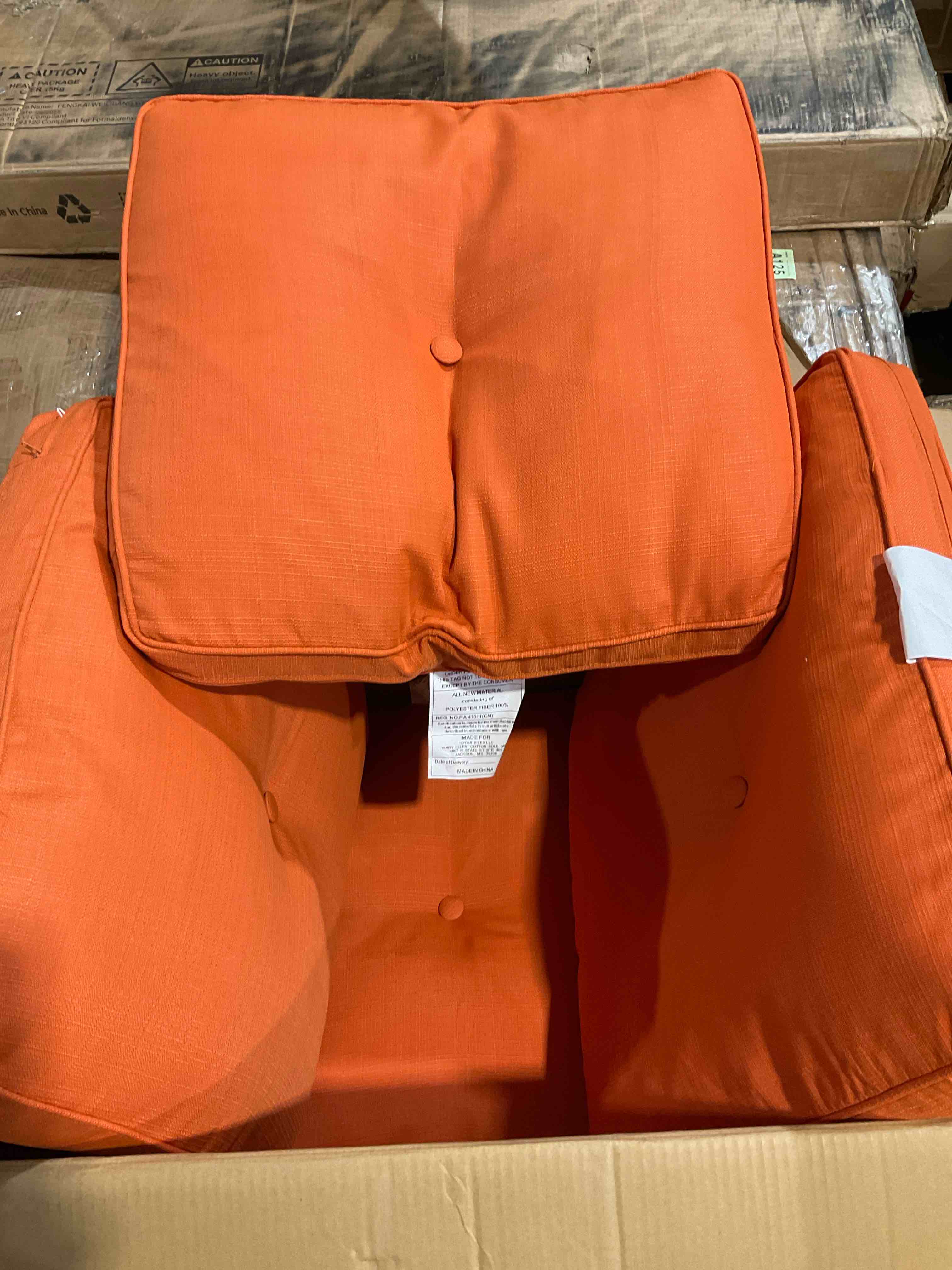 Condition photo showing Good Condition for outdoor 4-piece back cushion, 24"x22", water repellent, fade resistant, tufted, orange