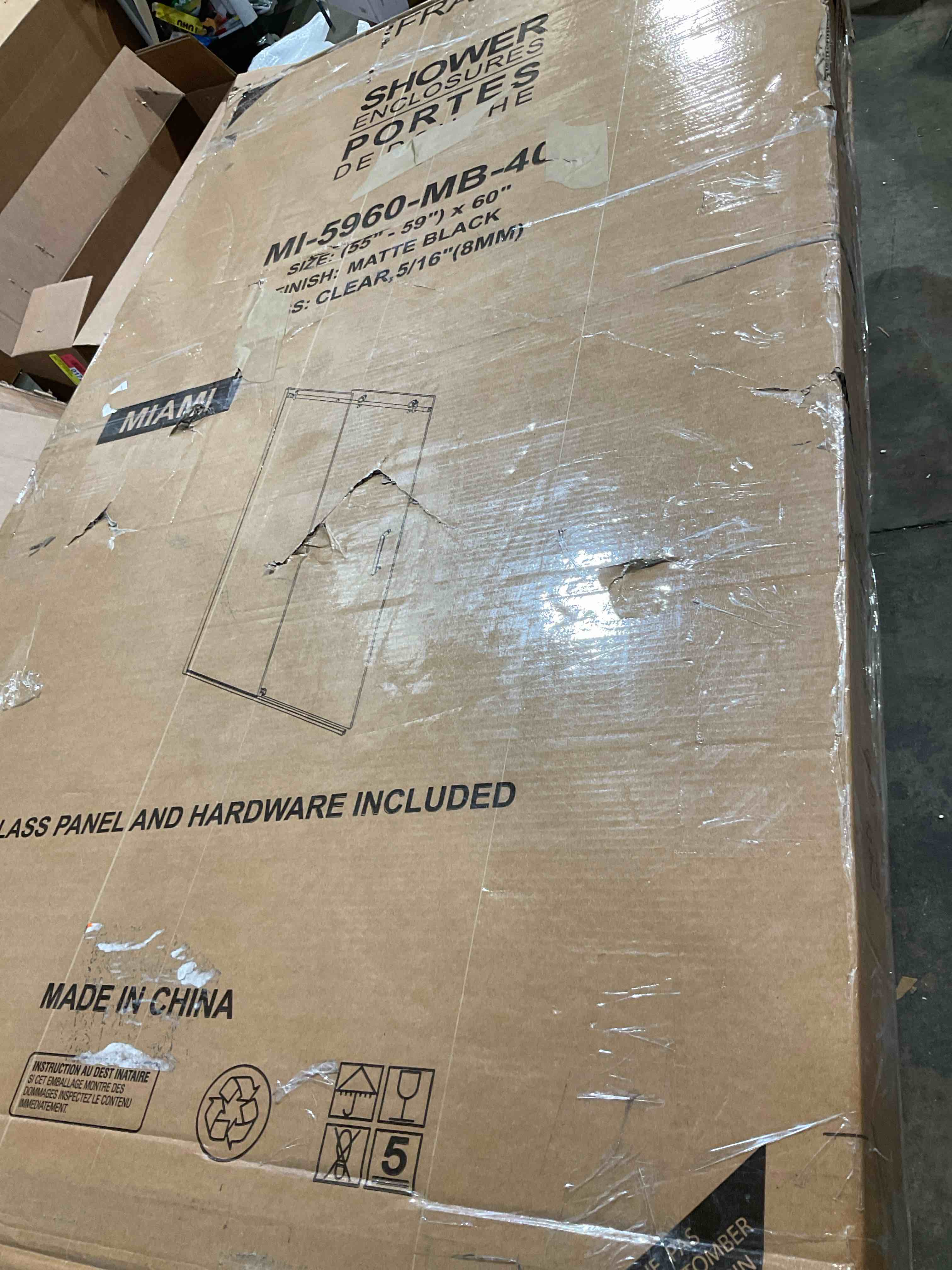 Condition photo showing Good Condition for 55 in. - 59 in. w x 60 in. h contemporary single sliding frameless bathtub door in matte black with clear glass
